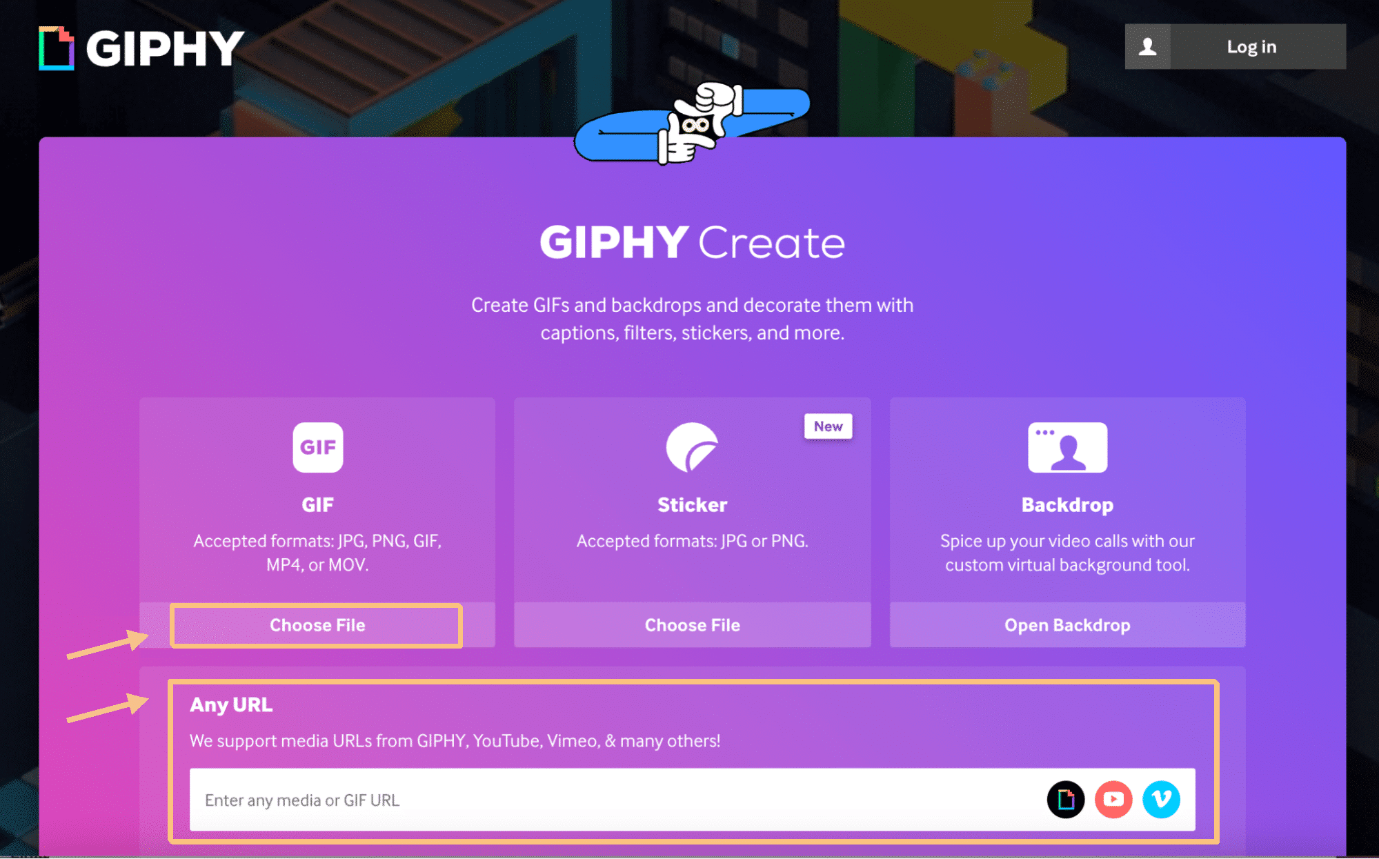 Choose File button highlighted in Giphy service