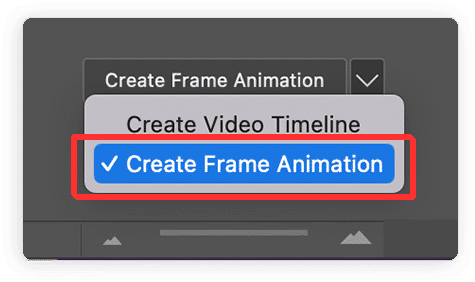 Create Frame Animation option selected in Photosho