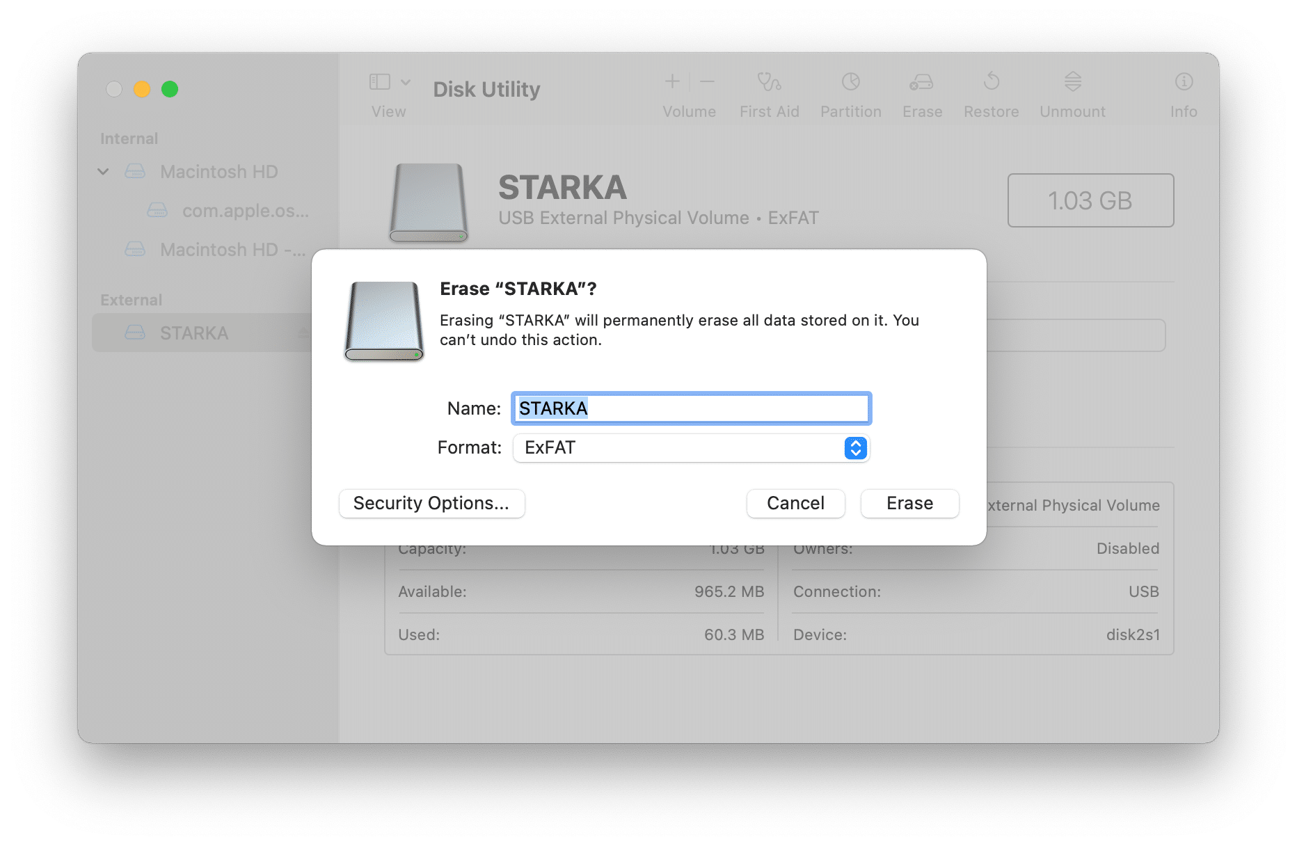 erase external drive on mac