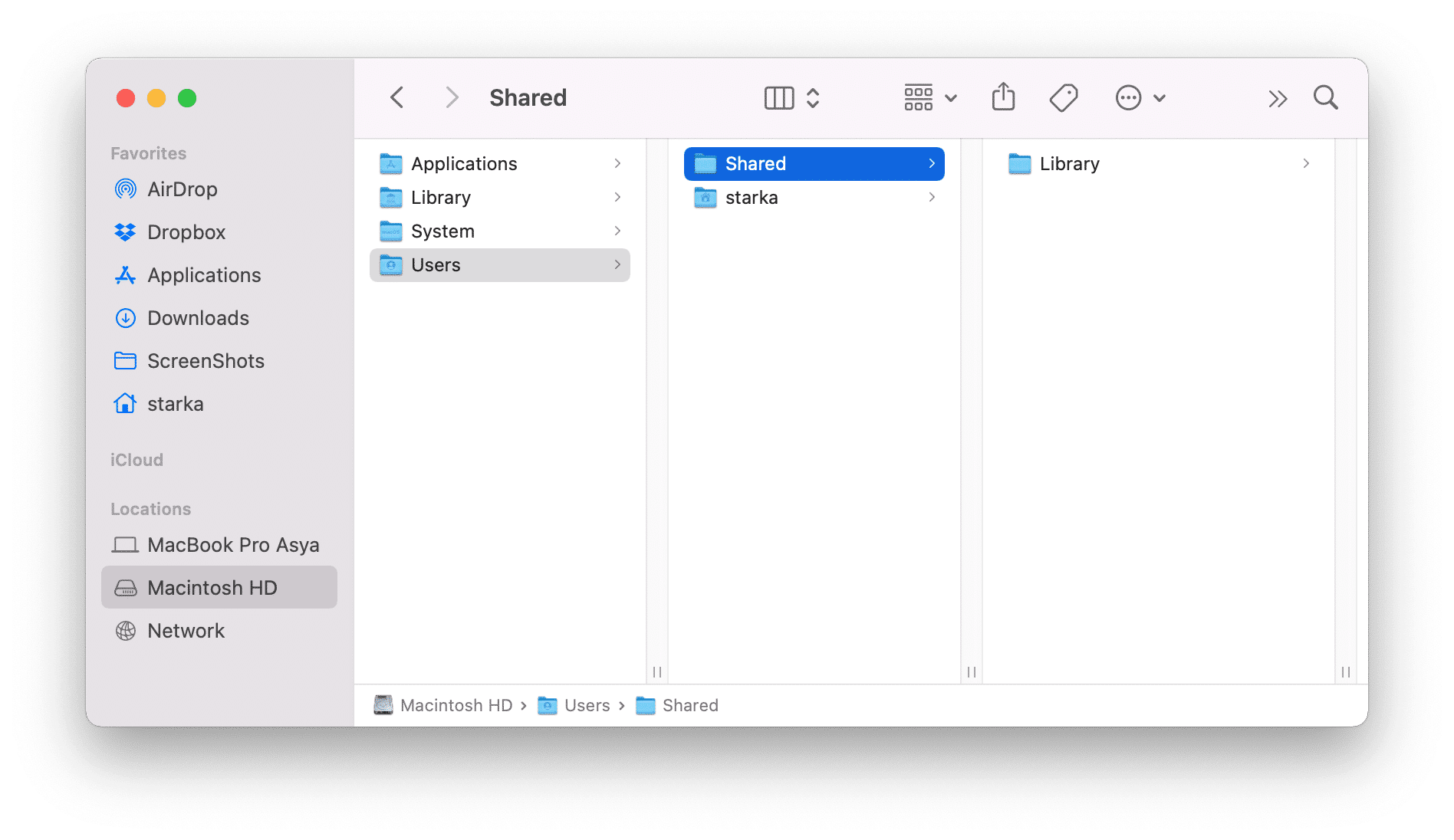 Finder showing the Shared folder