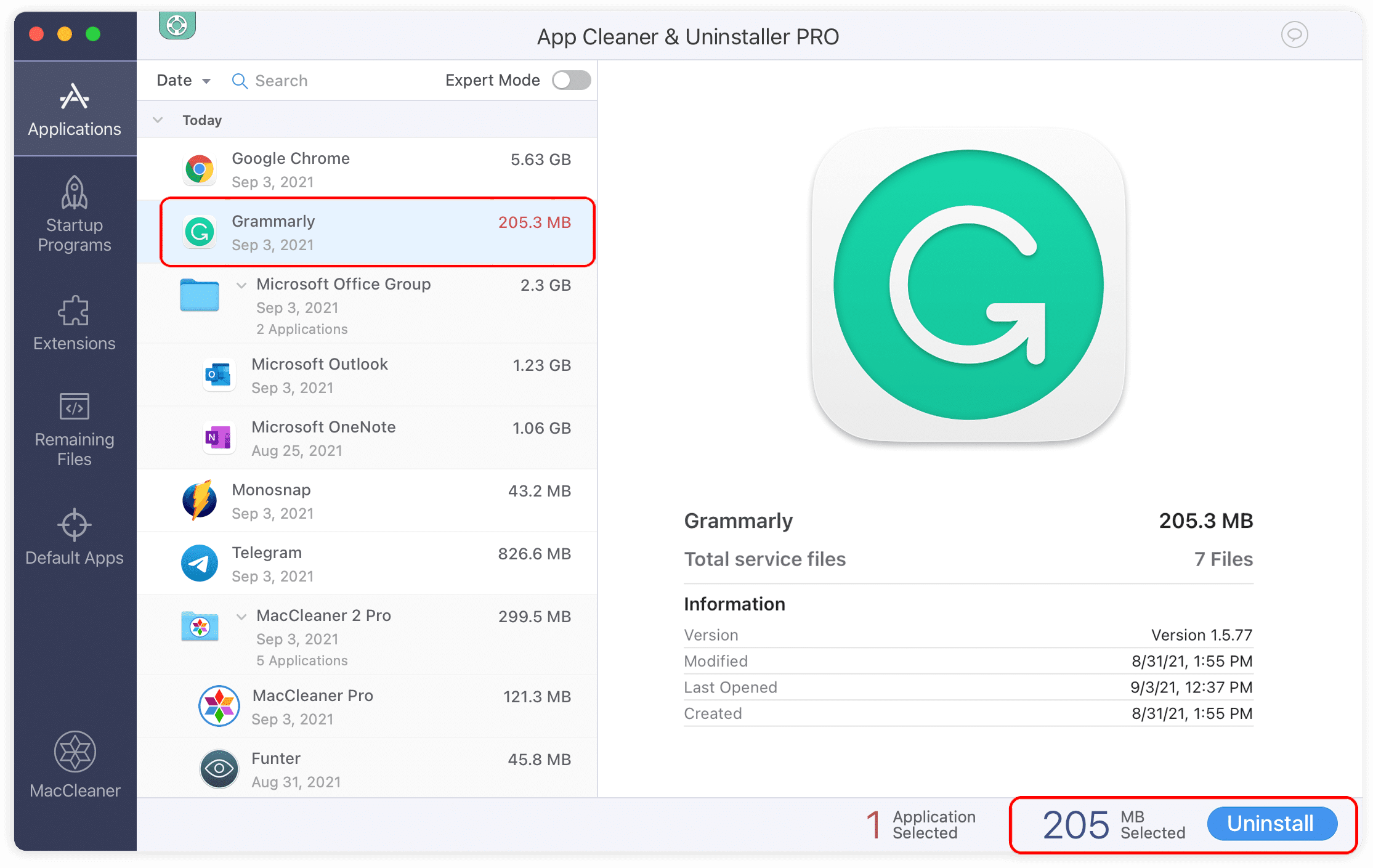 removing Grammarly with App Cleaner & Uninstaller