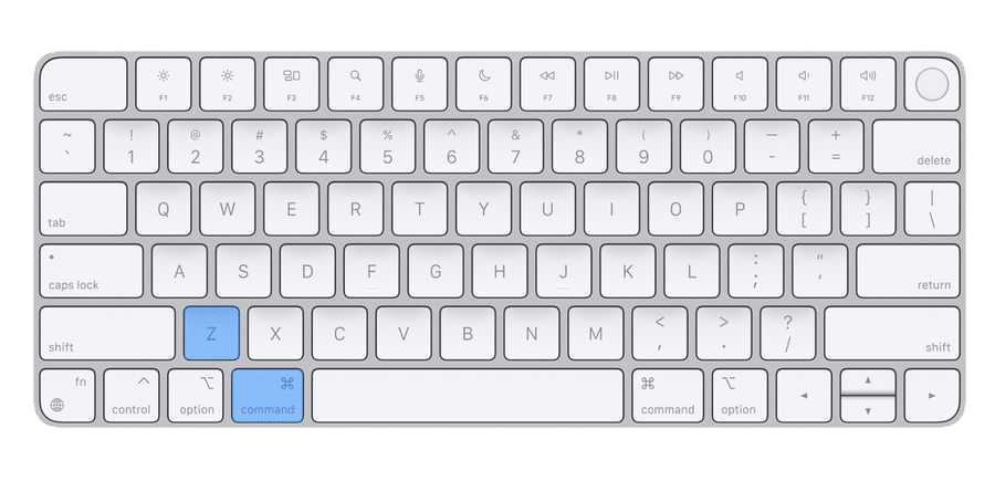Mac keyborad showing the undo combination