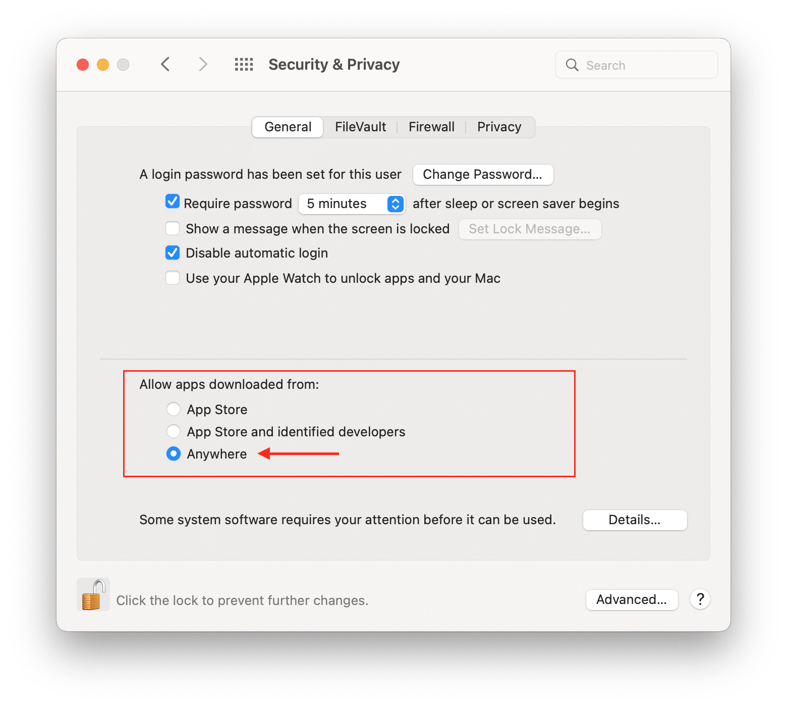 System Preferences showing option to open apps from unidentified developers