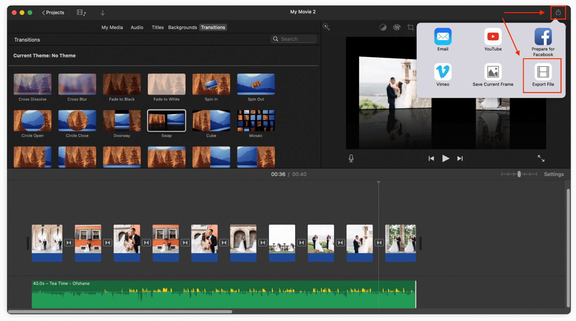 Steps to export files shown in iMovie app