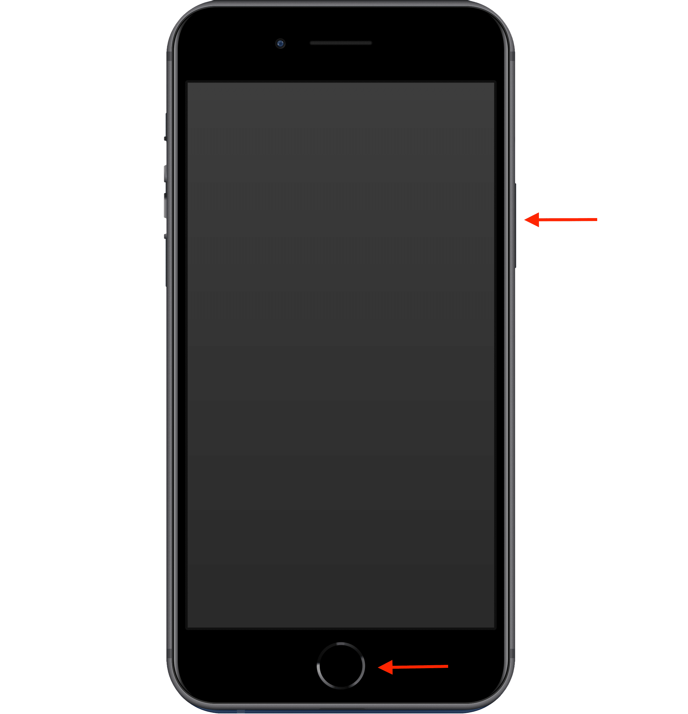 iPhone with Home button showing the buttons to take a screenshot