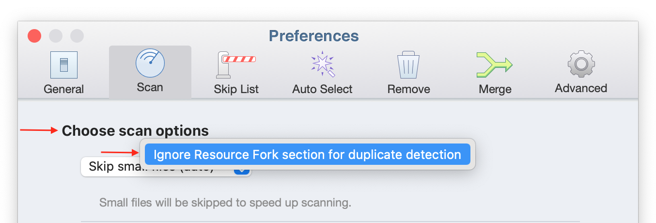 preferences window for duplicate file finder