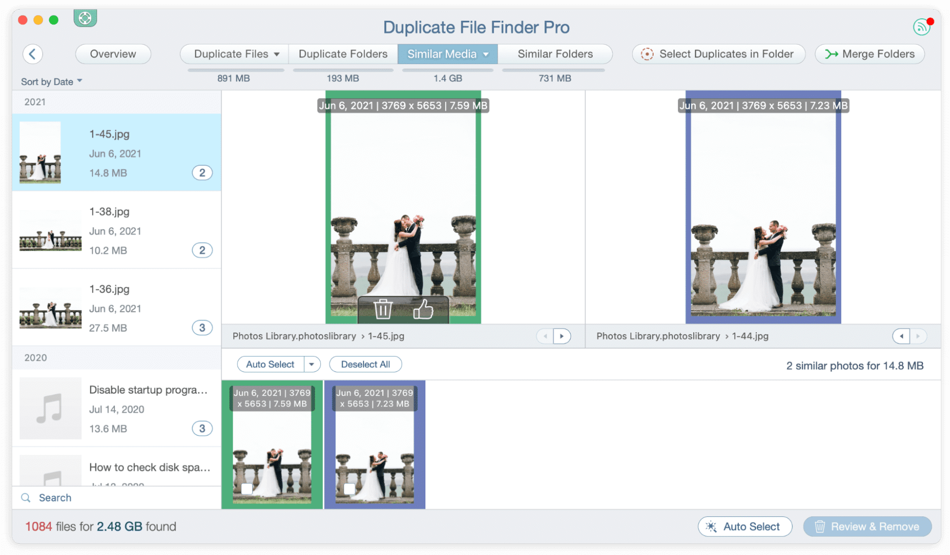 Similar Media section in Duplicate File Finder window