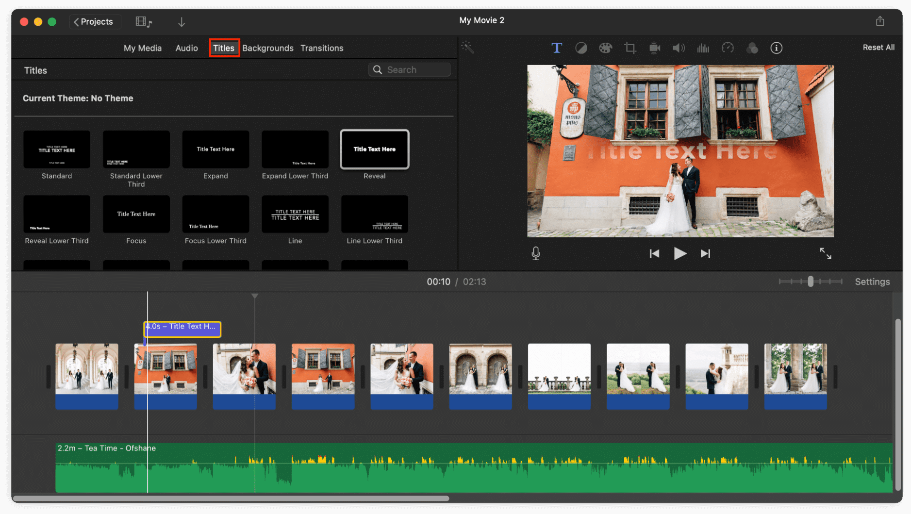 Titles section shown in iMovie