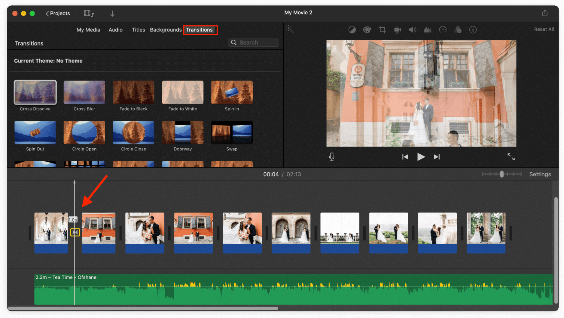 Transitions section shown in iMovie window