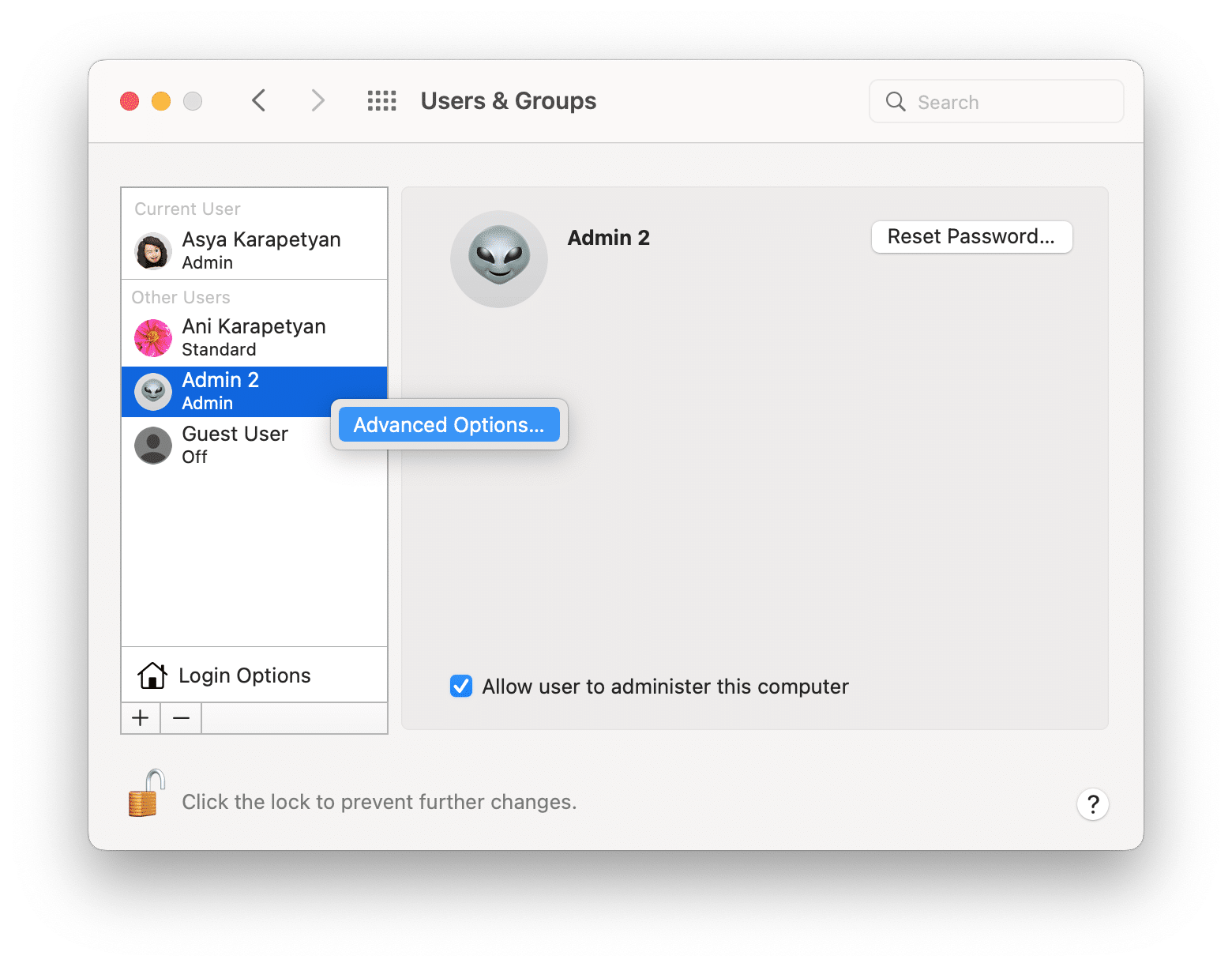 advanced options for a Mac user