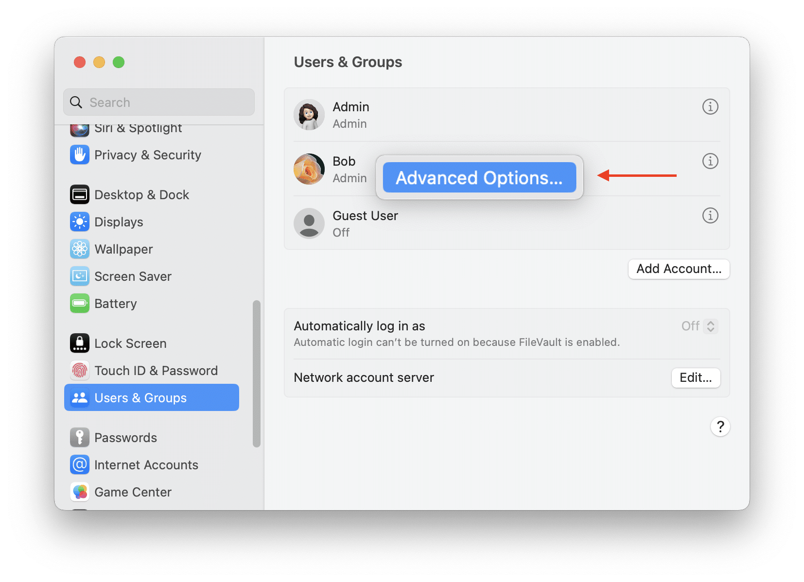 Advanced options for a Mac user