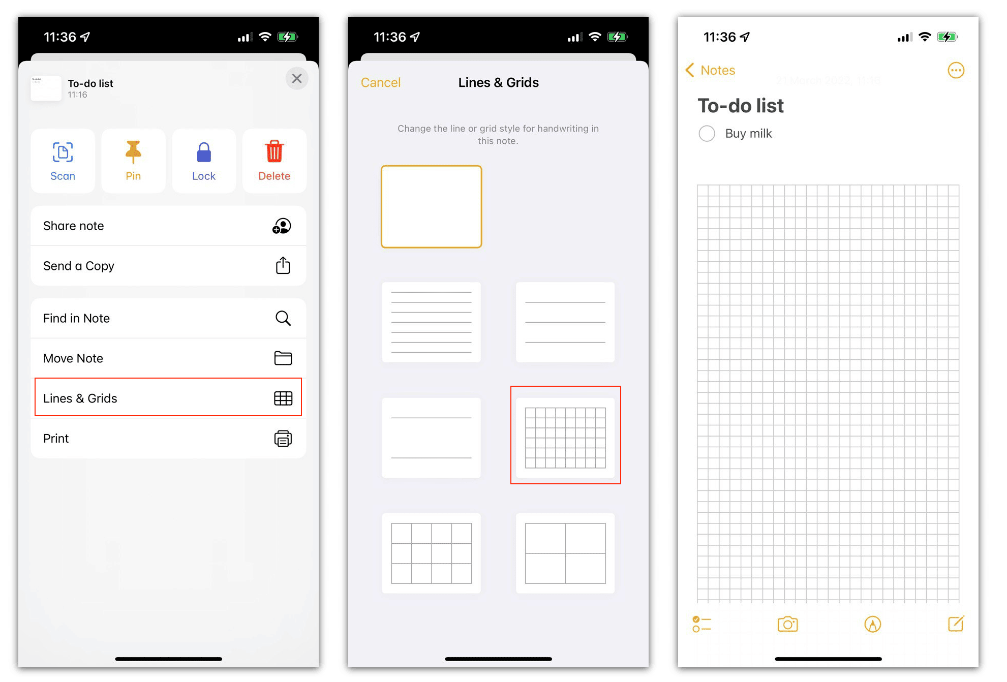 adding lines and grids in Notes
