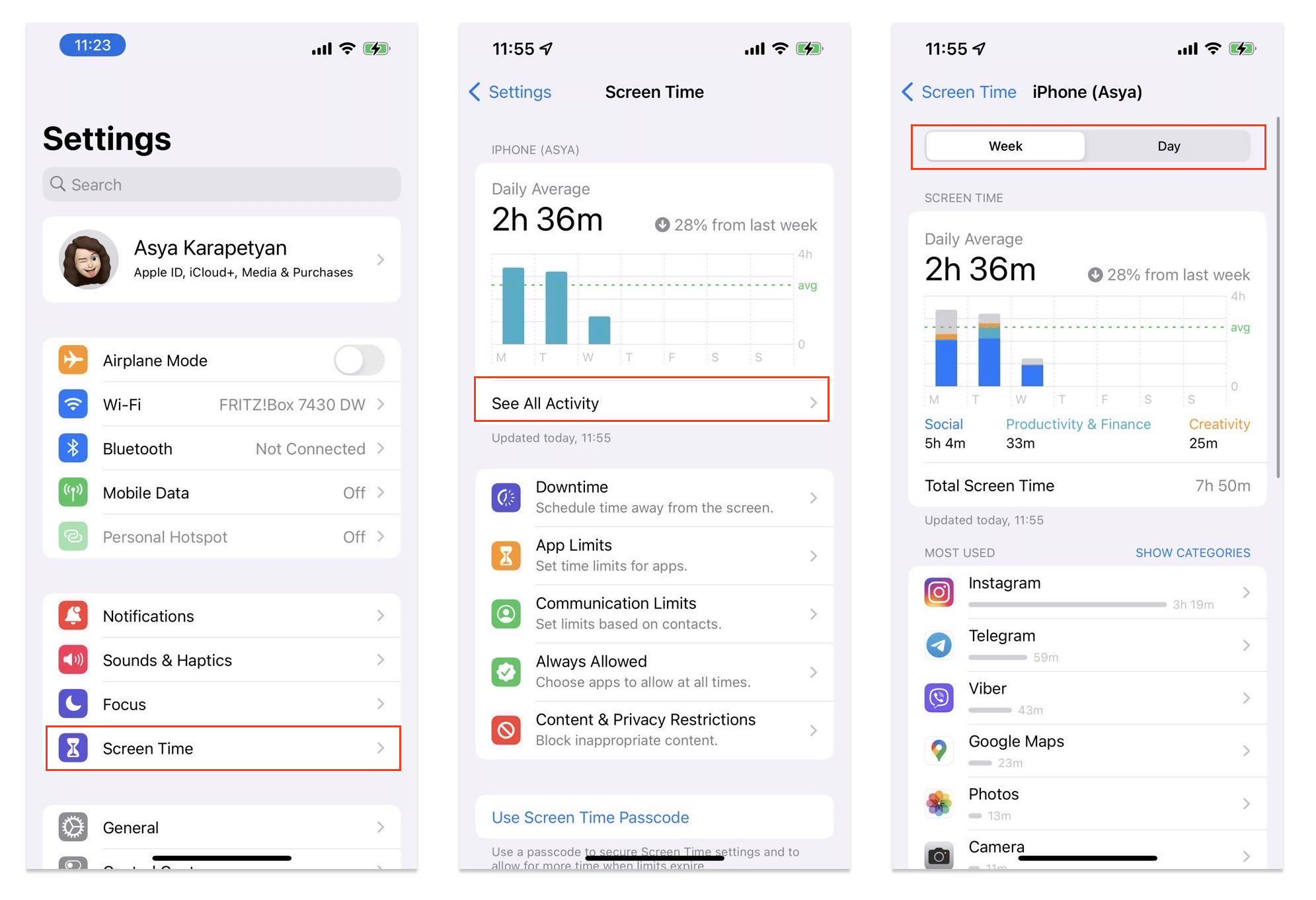 Screen Time on iPhone - See Weekly Time Details  Nektony