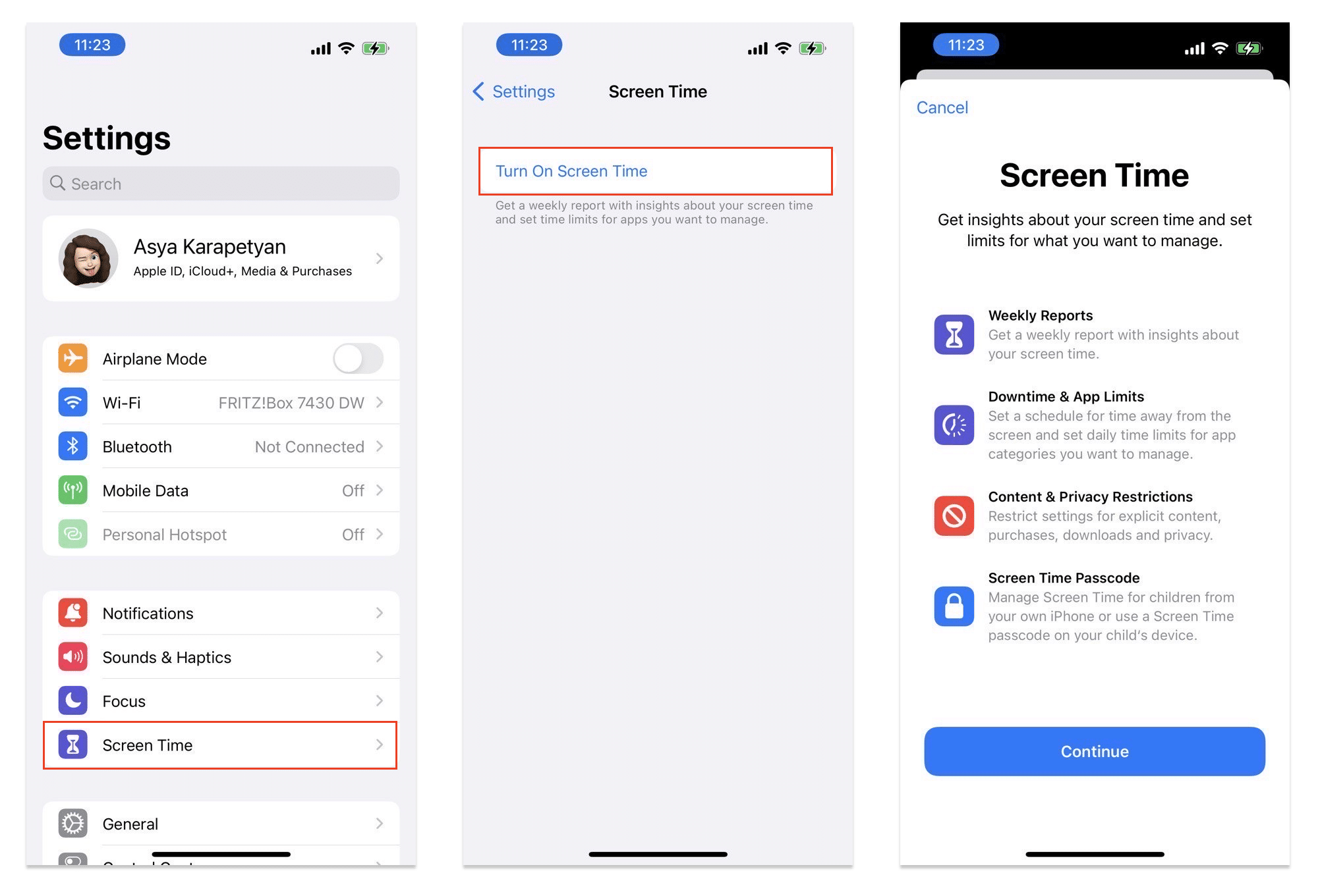 turning on screen time on iphone