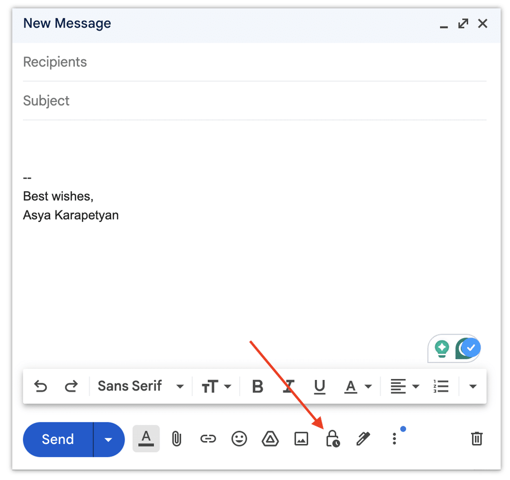 Creating an encrypted message in Gmail