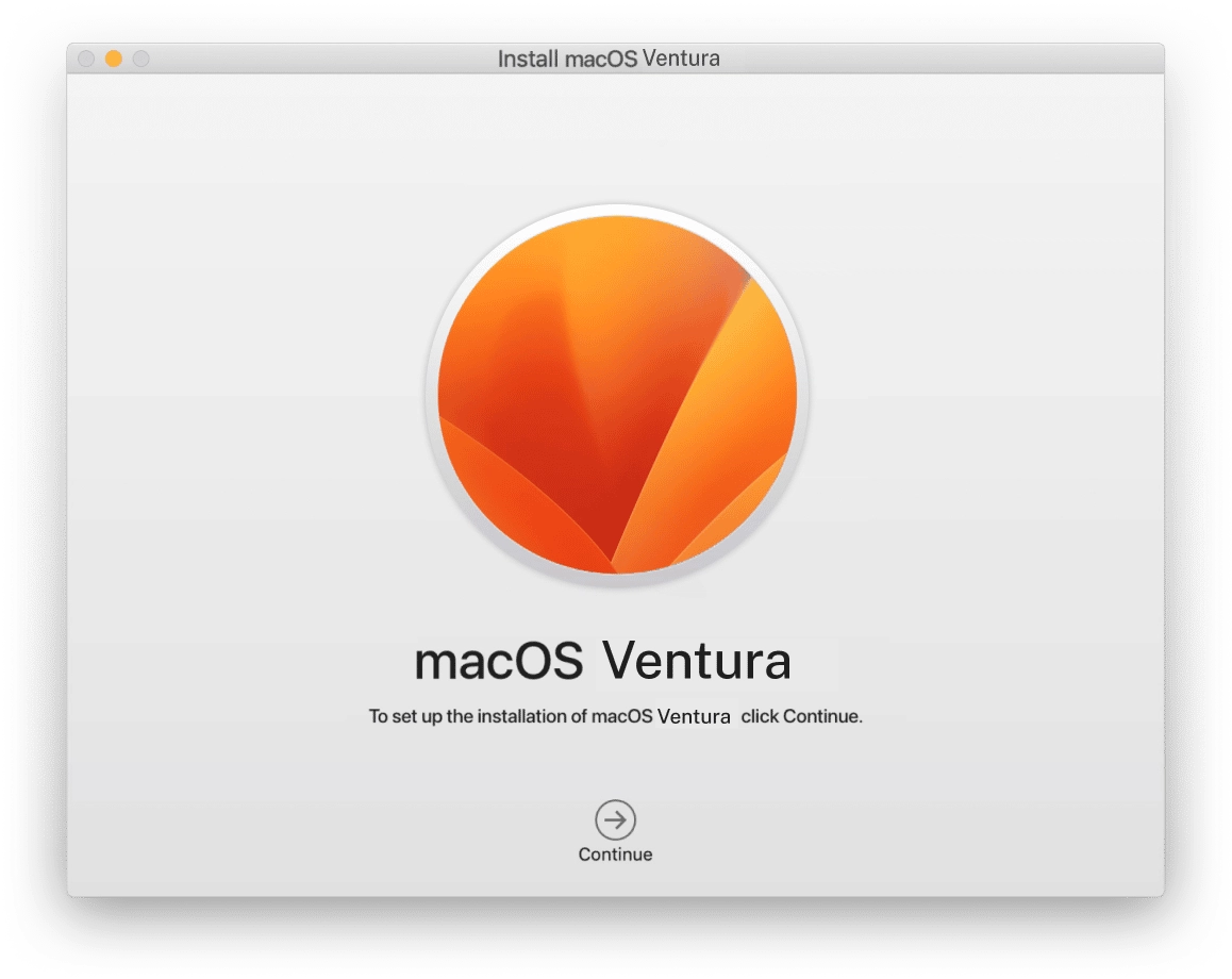 macOS Ventura installation start window