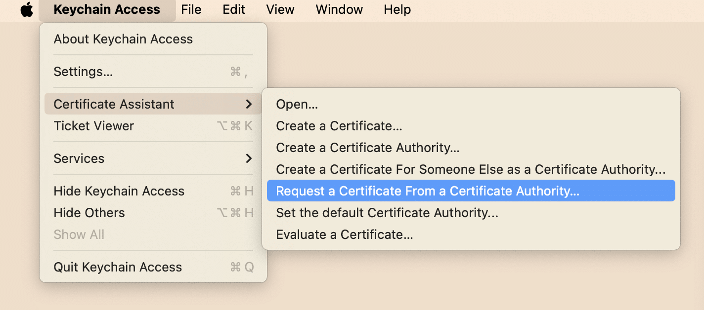 Requesting sertificate
