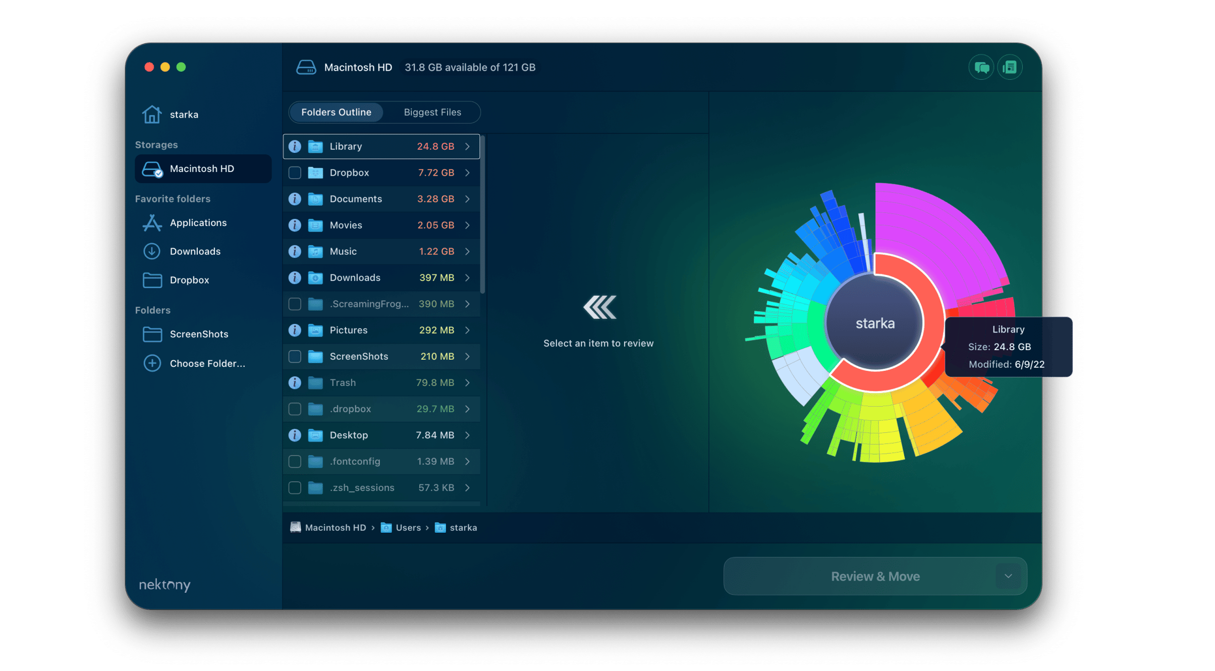 Disk Spce Analyzer app window showing disk usage on Mac