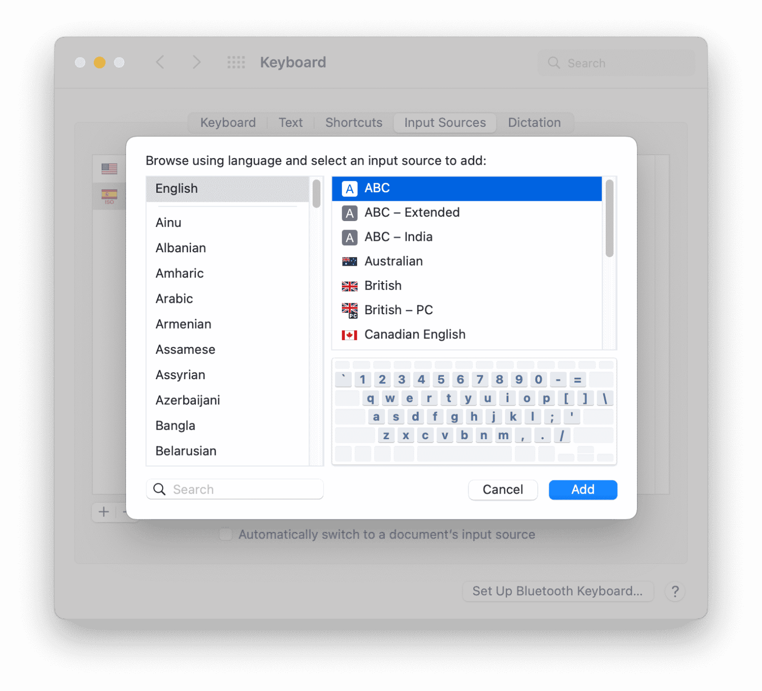 how to add other language keyboard on mac