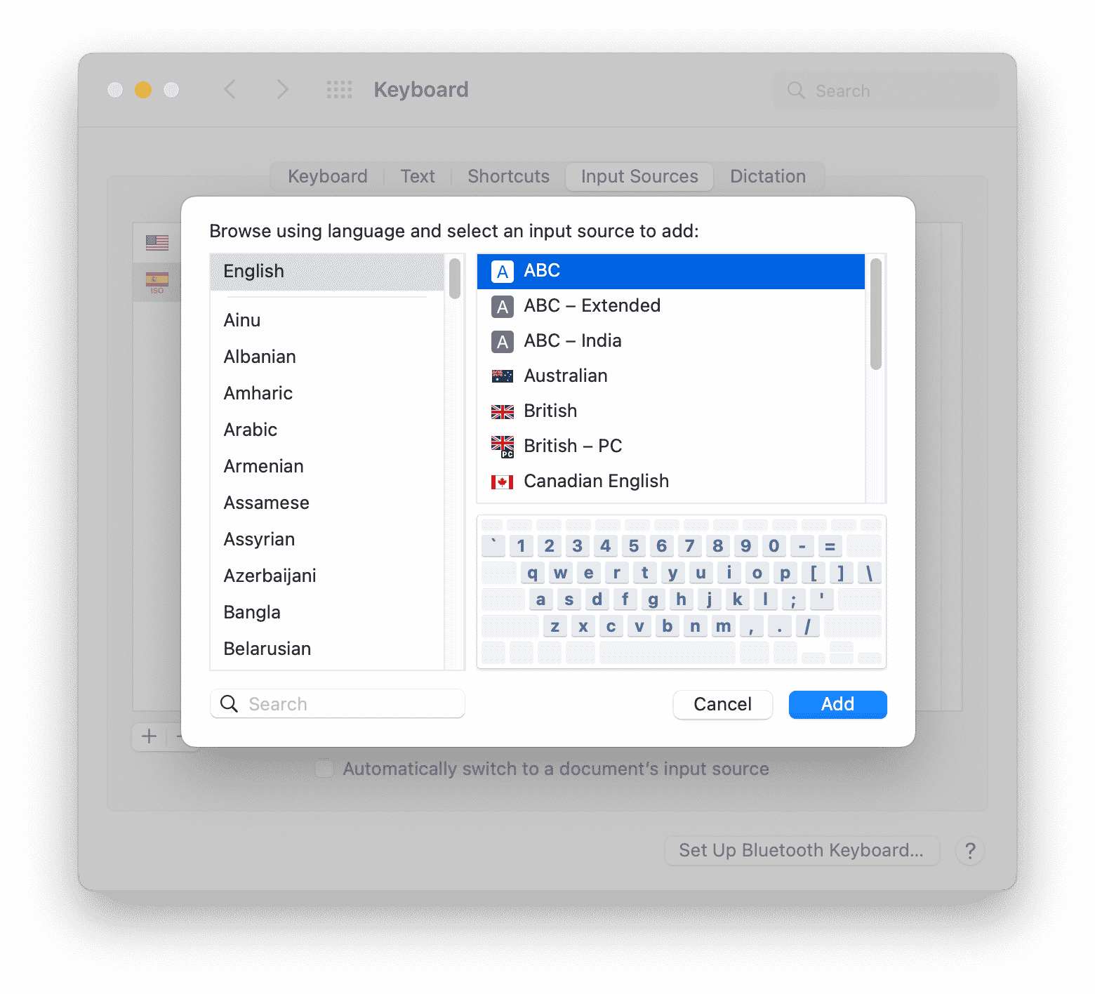 selecting languages for a Mac keyboard