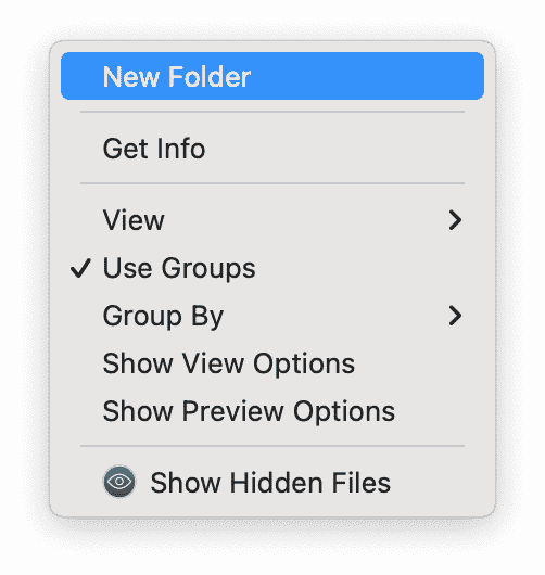 context menu with the New Folder option highlighted