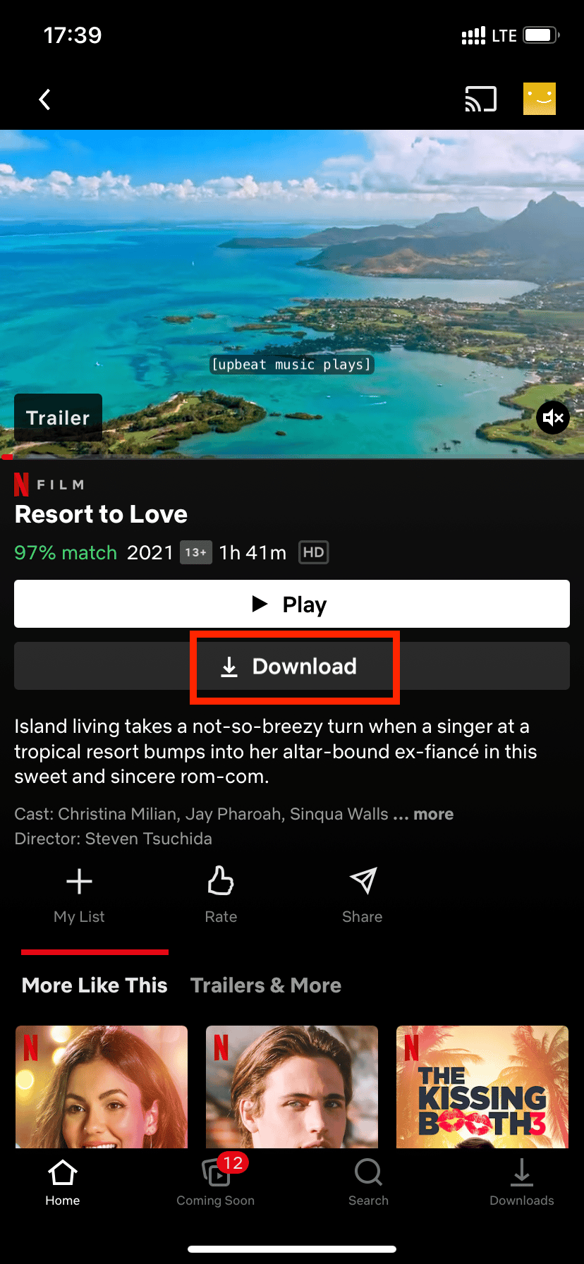 the Download button in the Netflix app