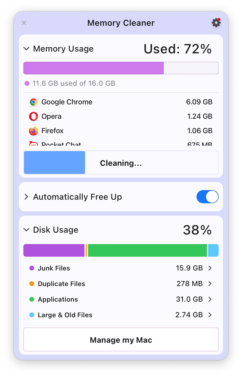 RAM cleaning with Memory Cleaner app