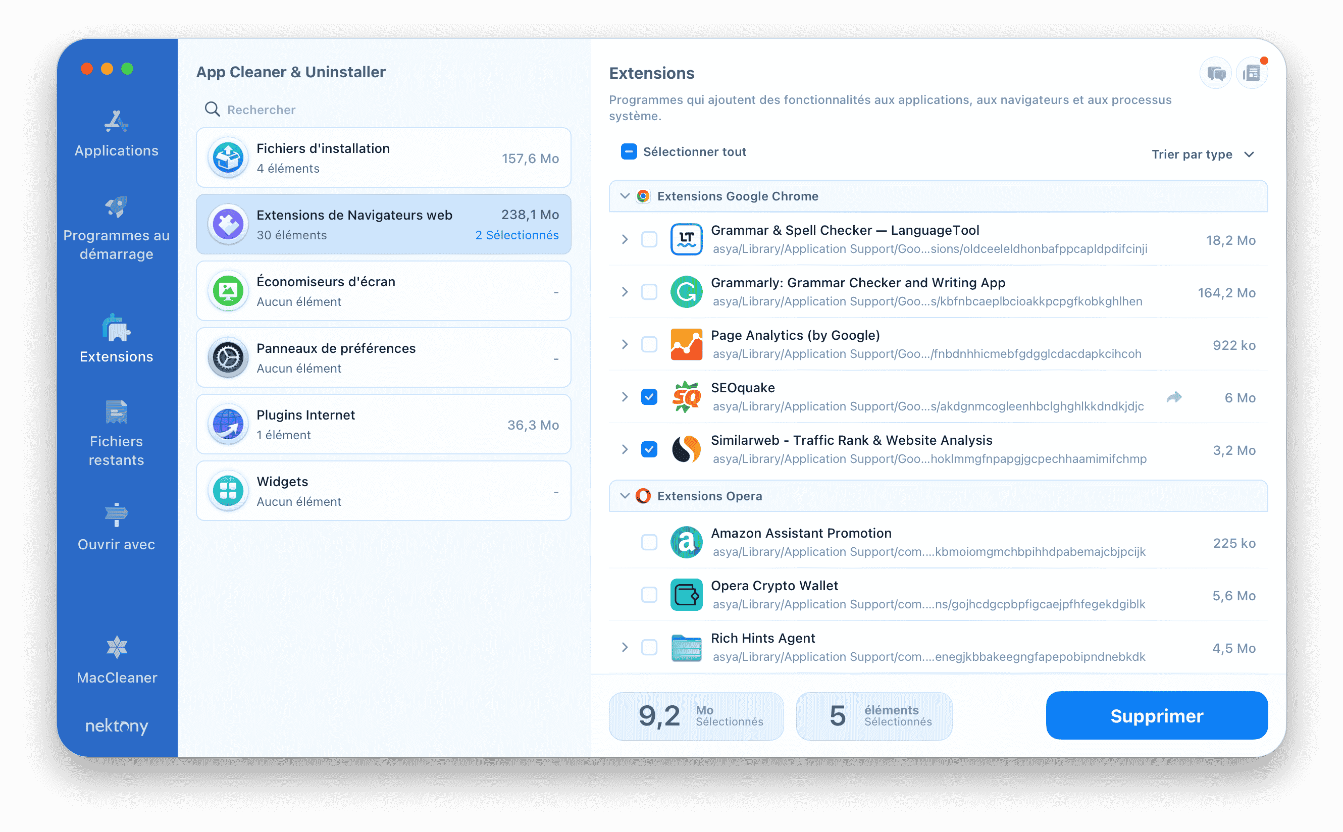 App Cleaner & Uninstaller showing extensions on Mac