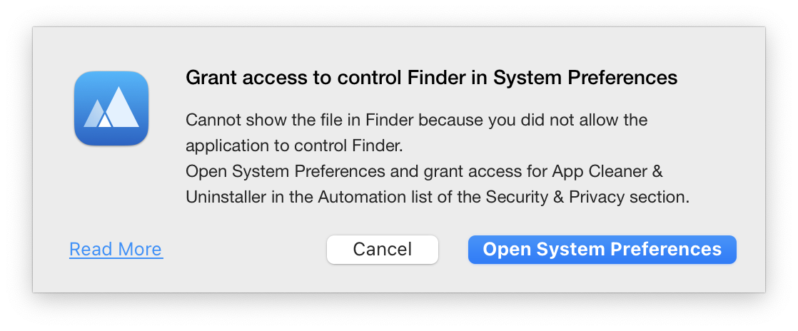 notification to grant access to Finder
