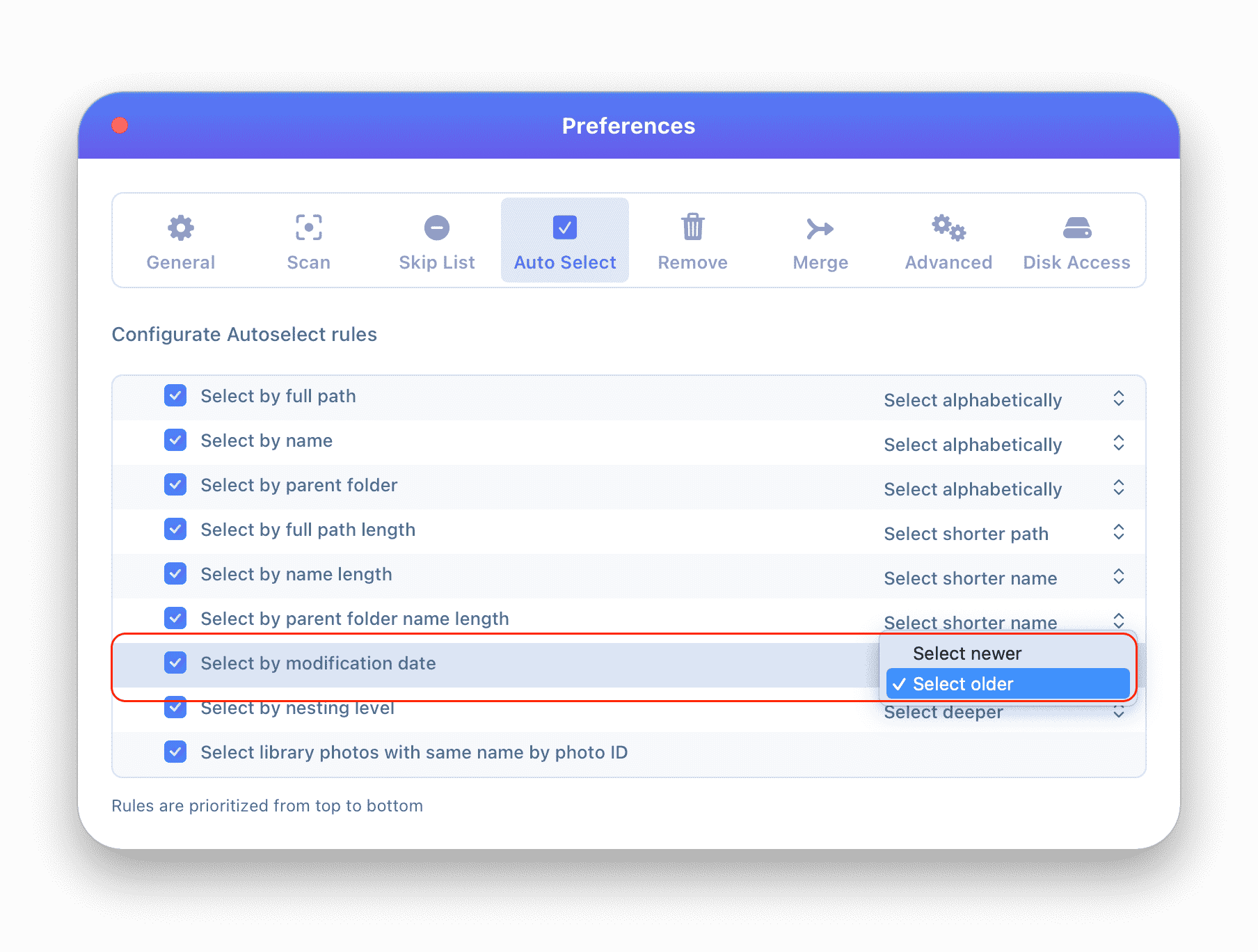 duplicate finder modification date rule