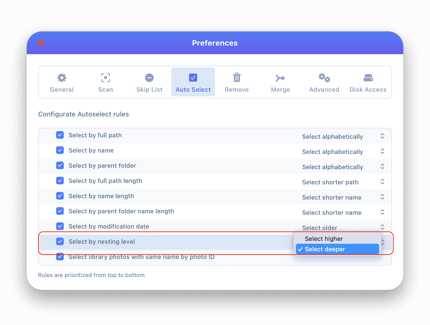 duplicate finder nesting level rule