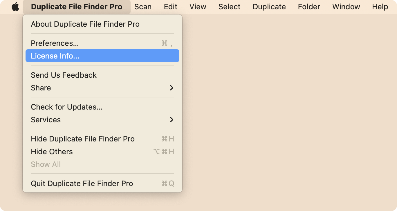 Duplicate File Finder menu