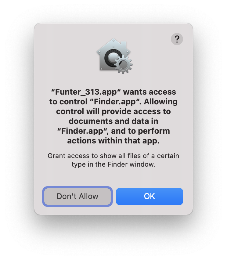 Popup showing question to access Finder