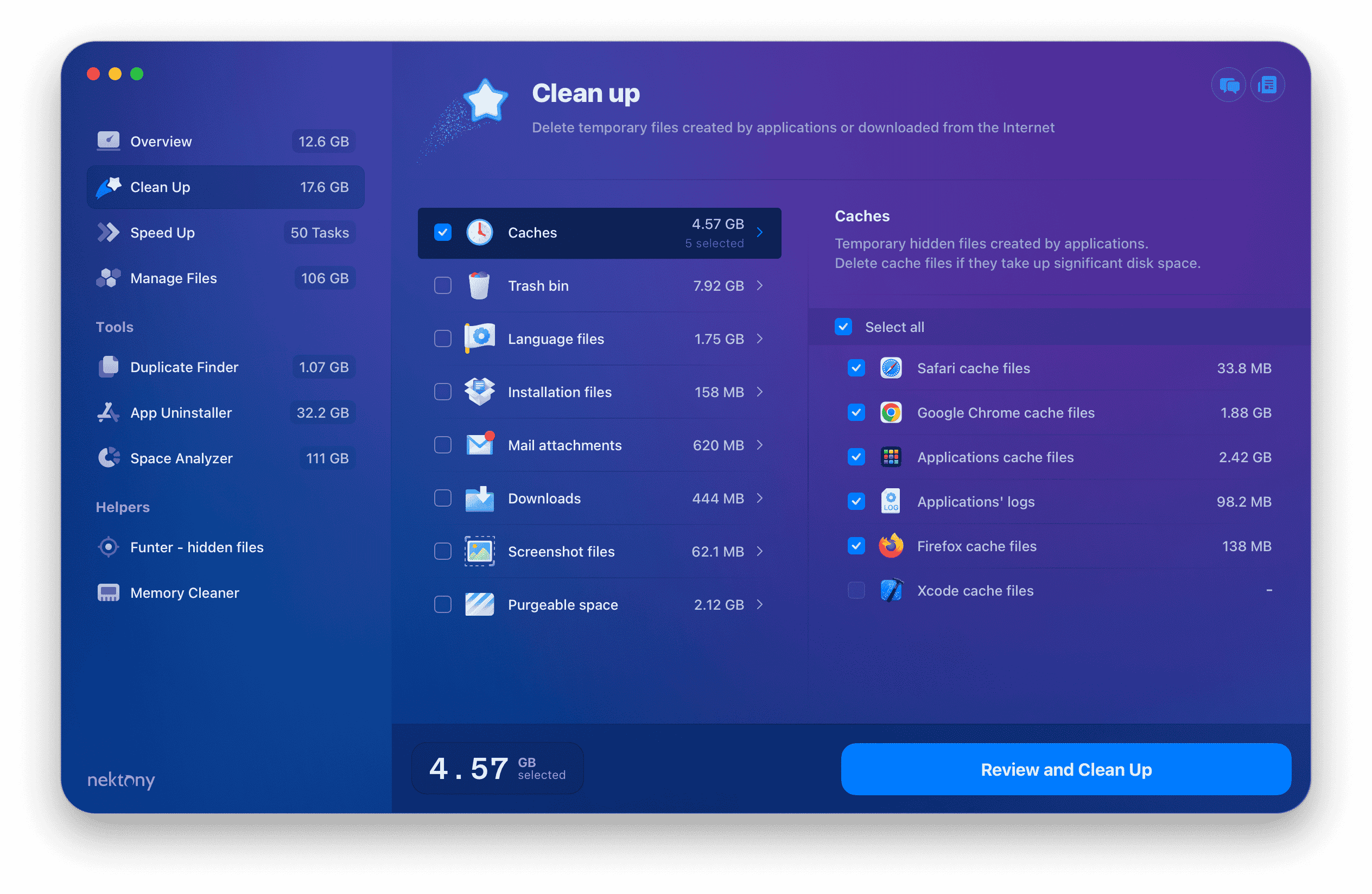 maccleaner pro-overview tab with junk files option highlighted