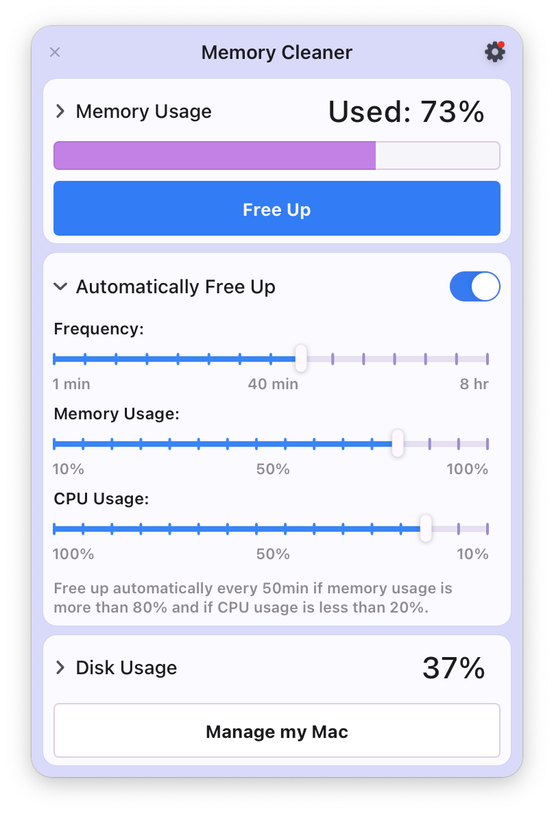 Settings to free up RAM