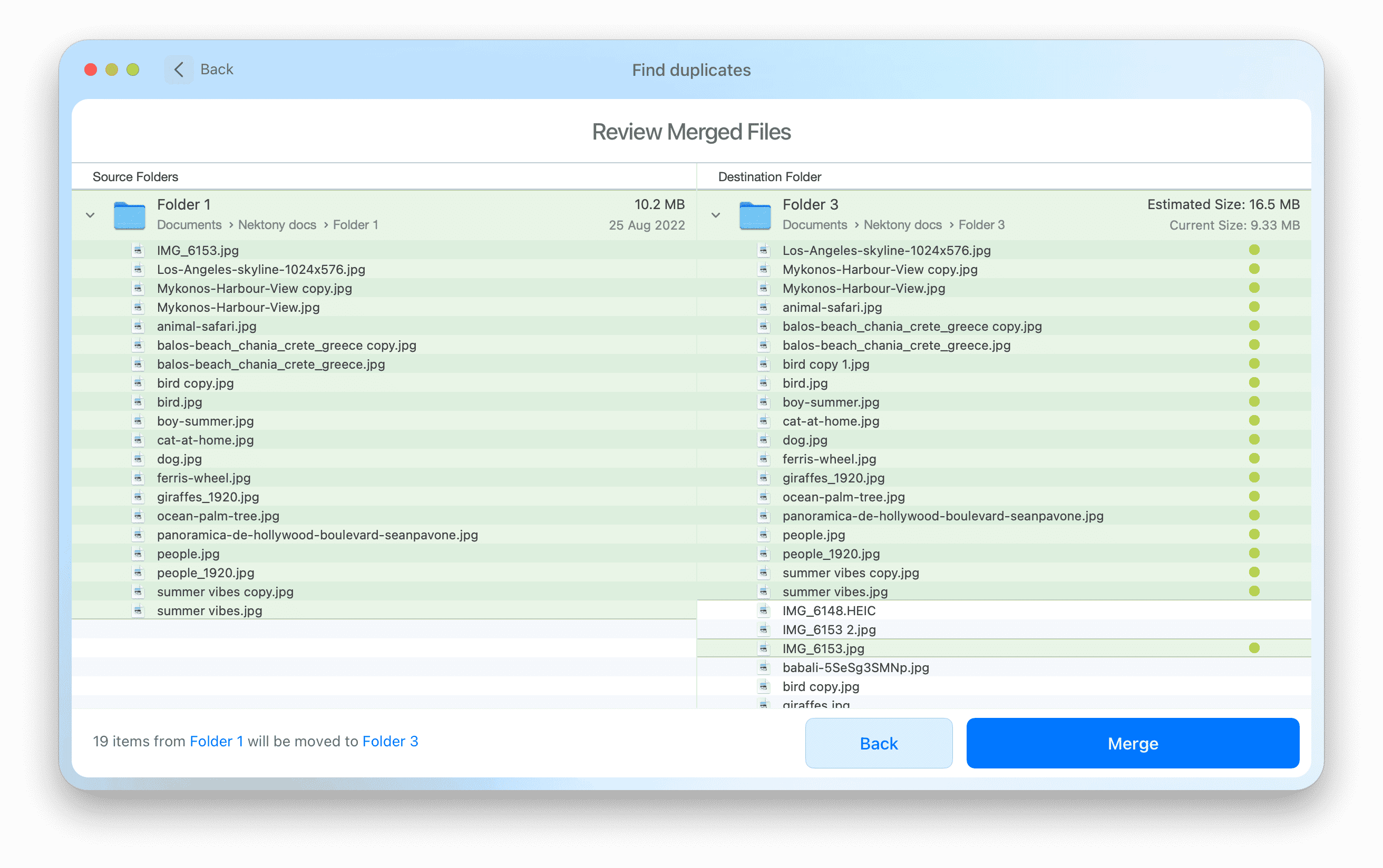 confirmation window to merge folders