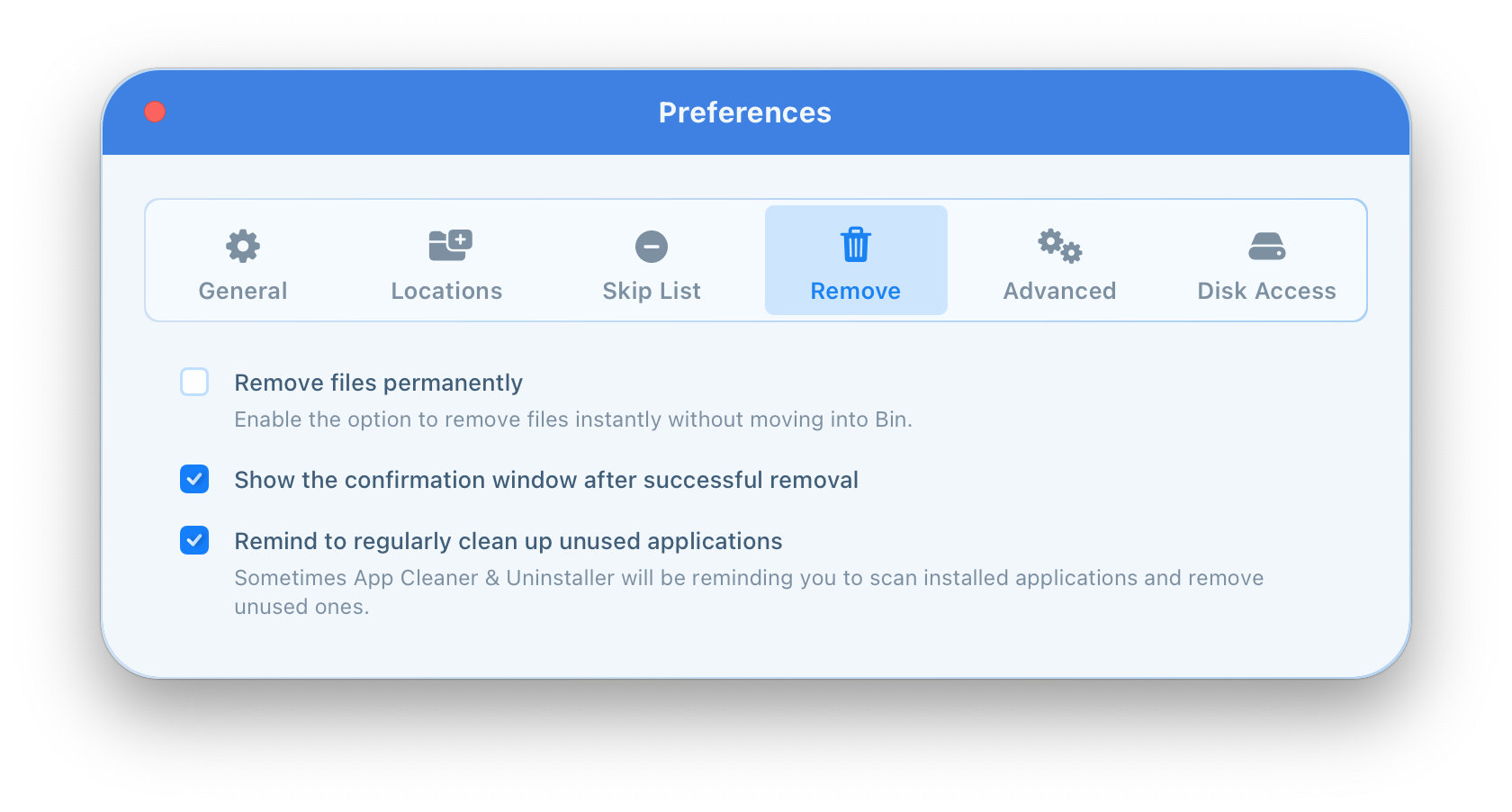 removal preferences in App Cleaner & Uninstaller