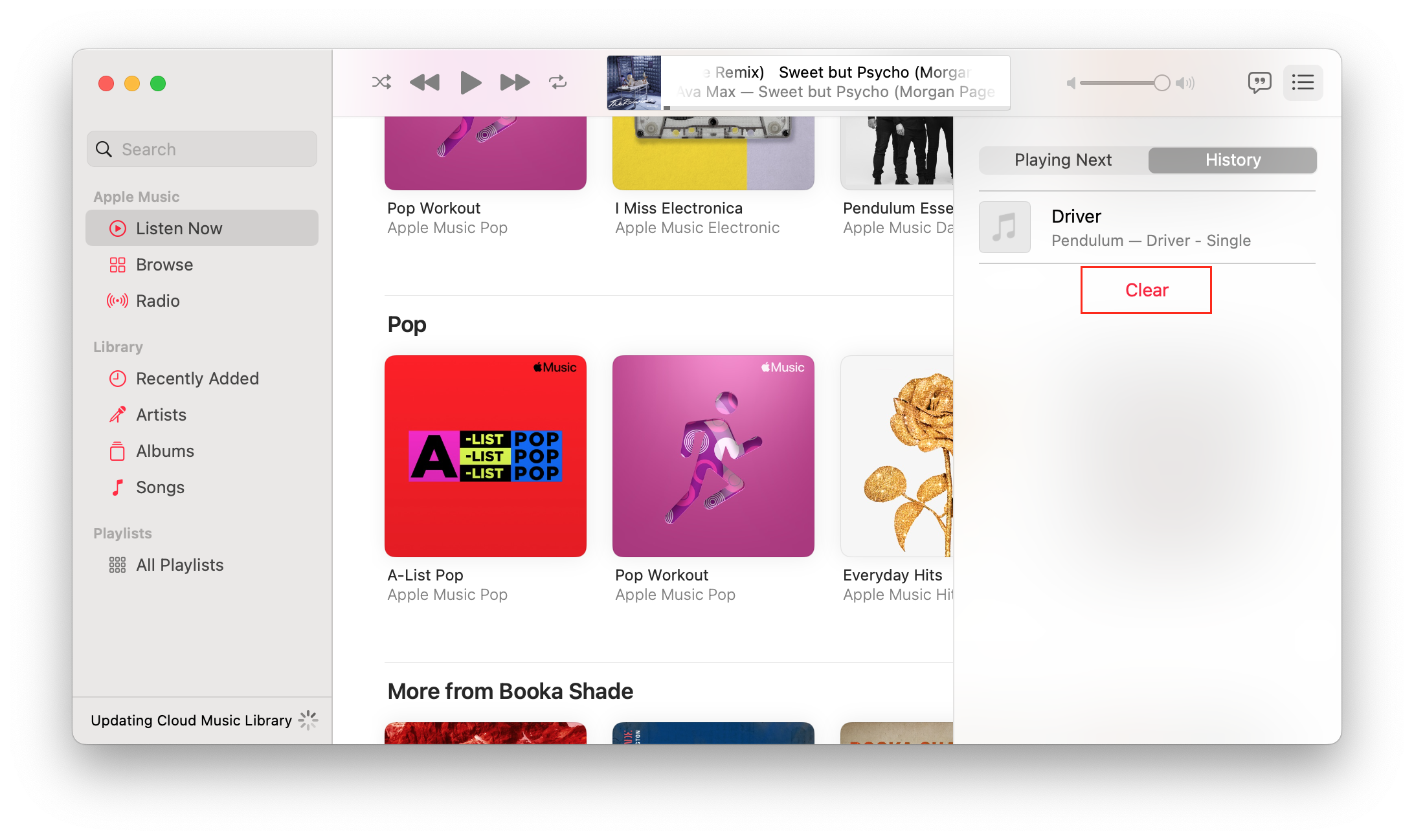 clearing history in Apple Music on a Mac