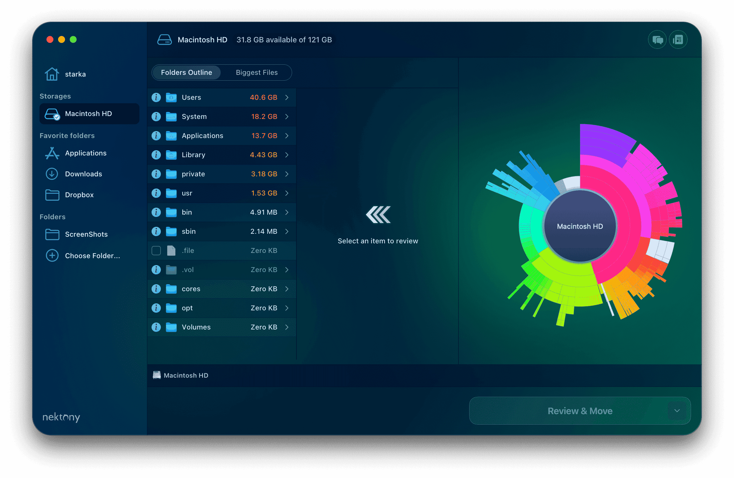 Disk Space Analyzer window showing the volume of application support files