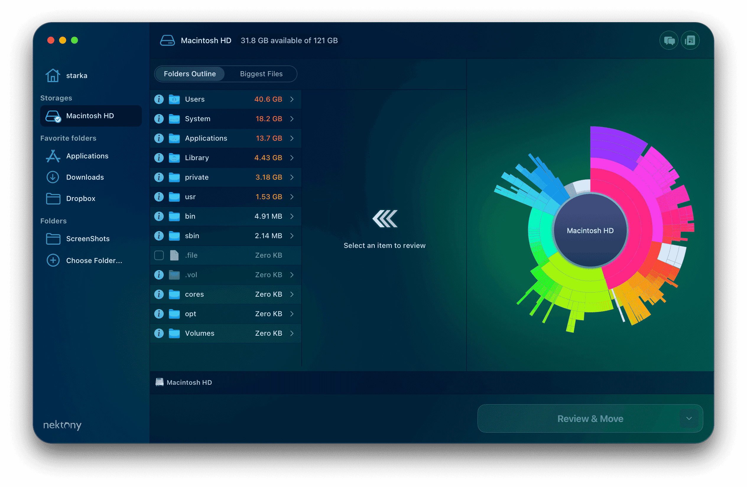 disk space analyzer window