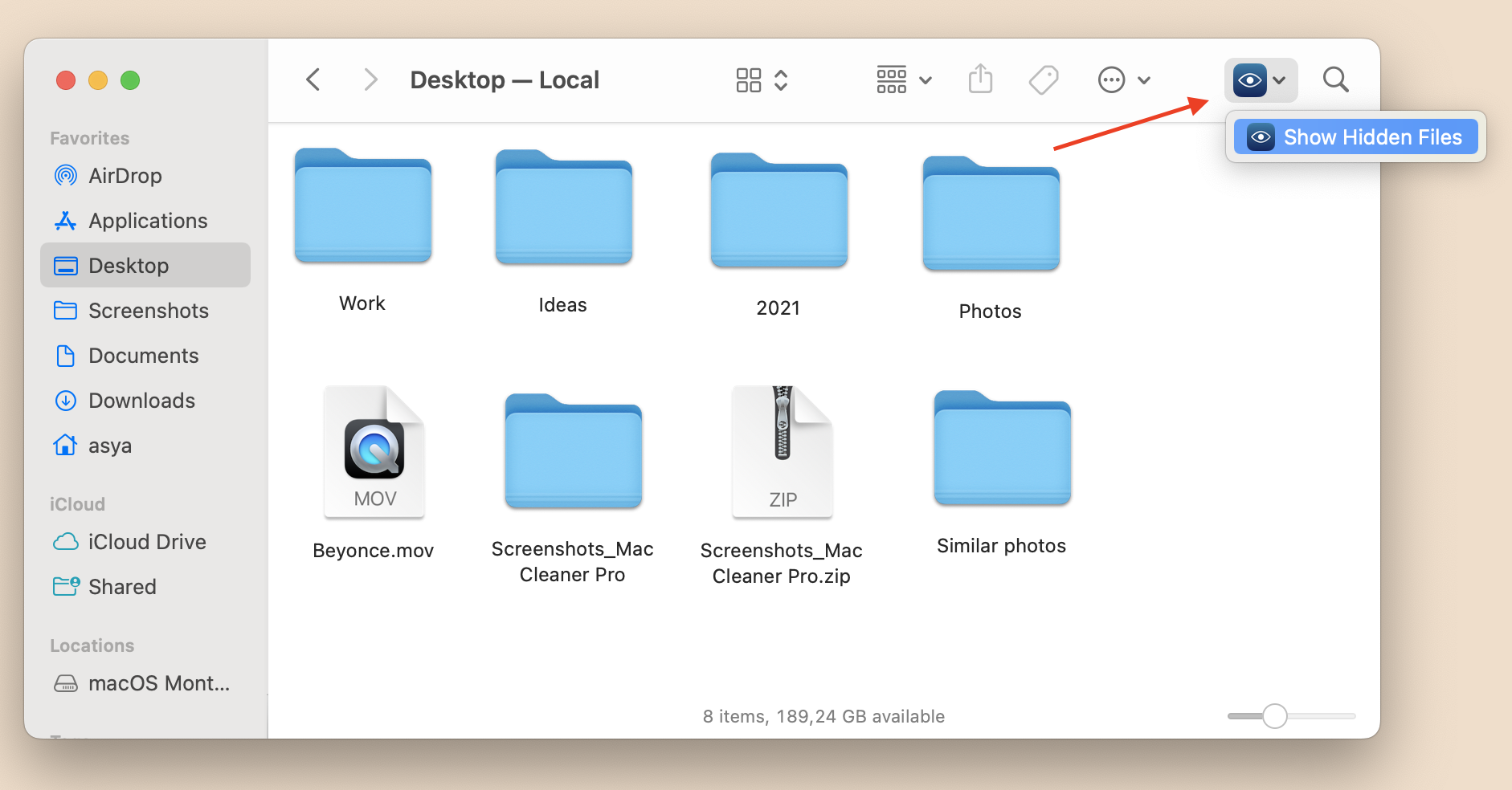 Finder with Funter option to show hidden files
