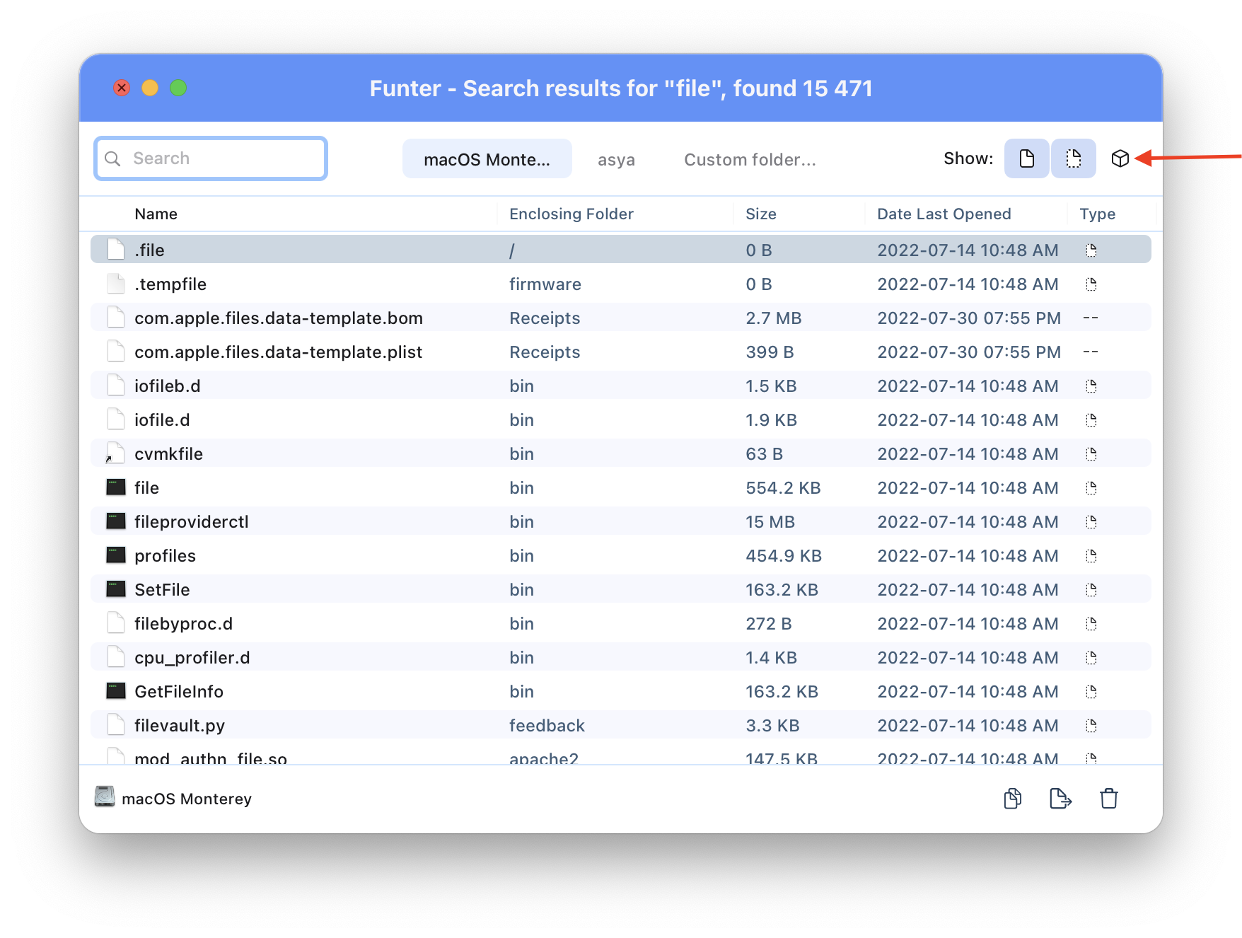funter see files in packages