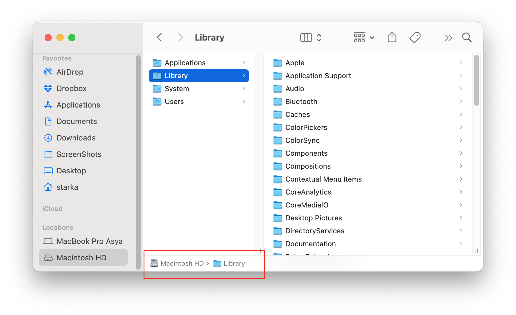 Finder showing system library