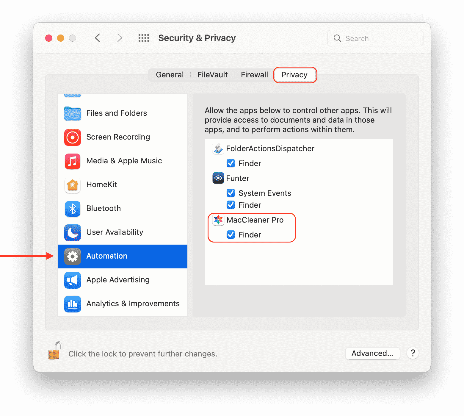 System Preferences showing the Automation option for apps
