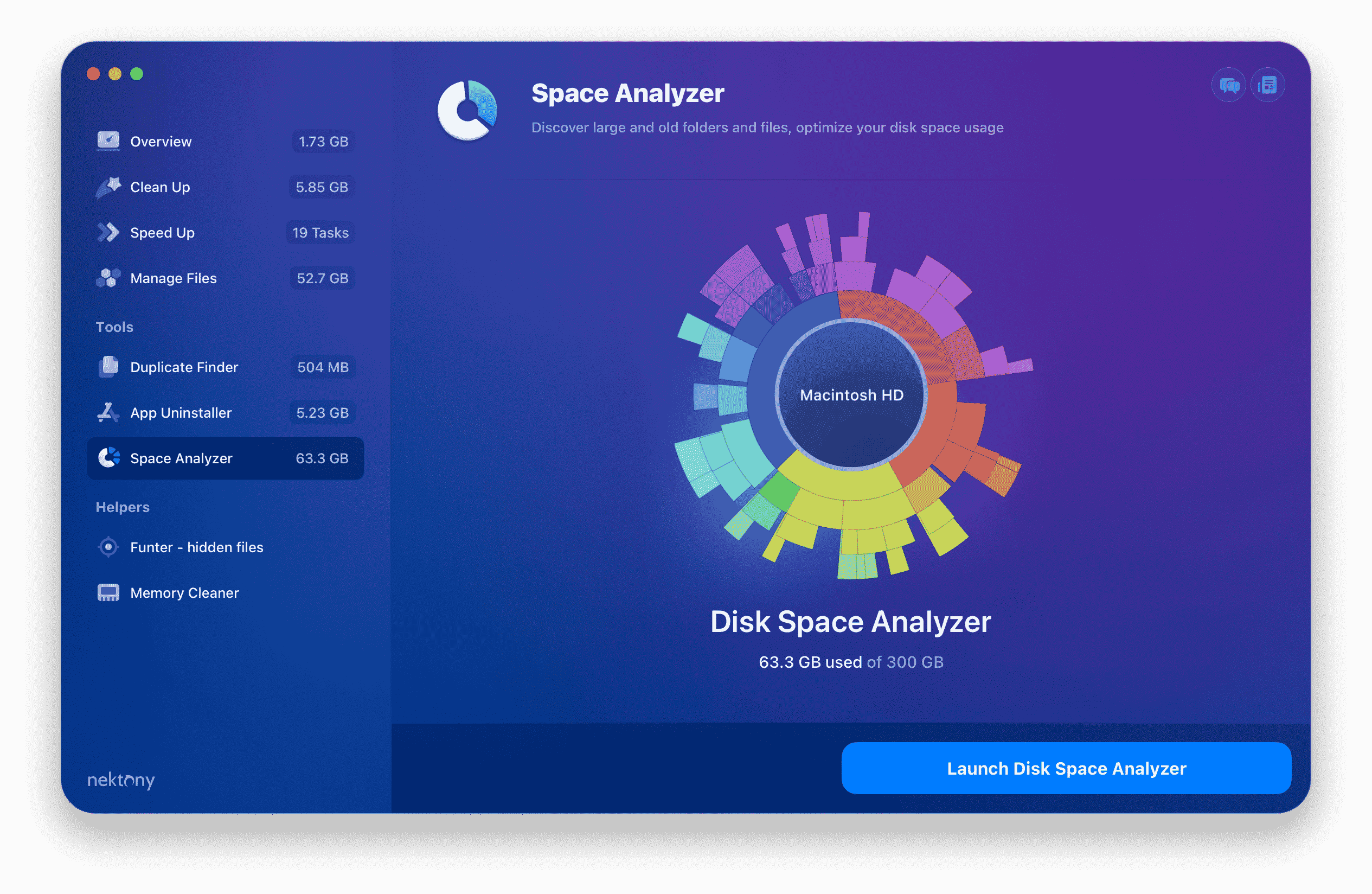 maccleaner pro showing disk space analyzer tool