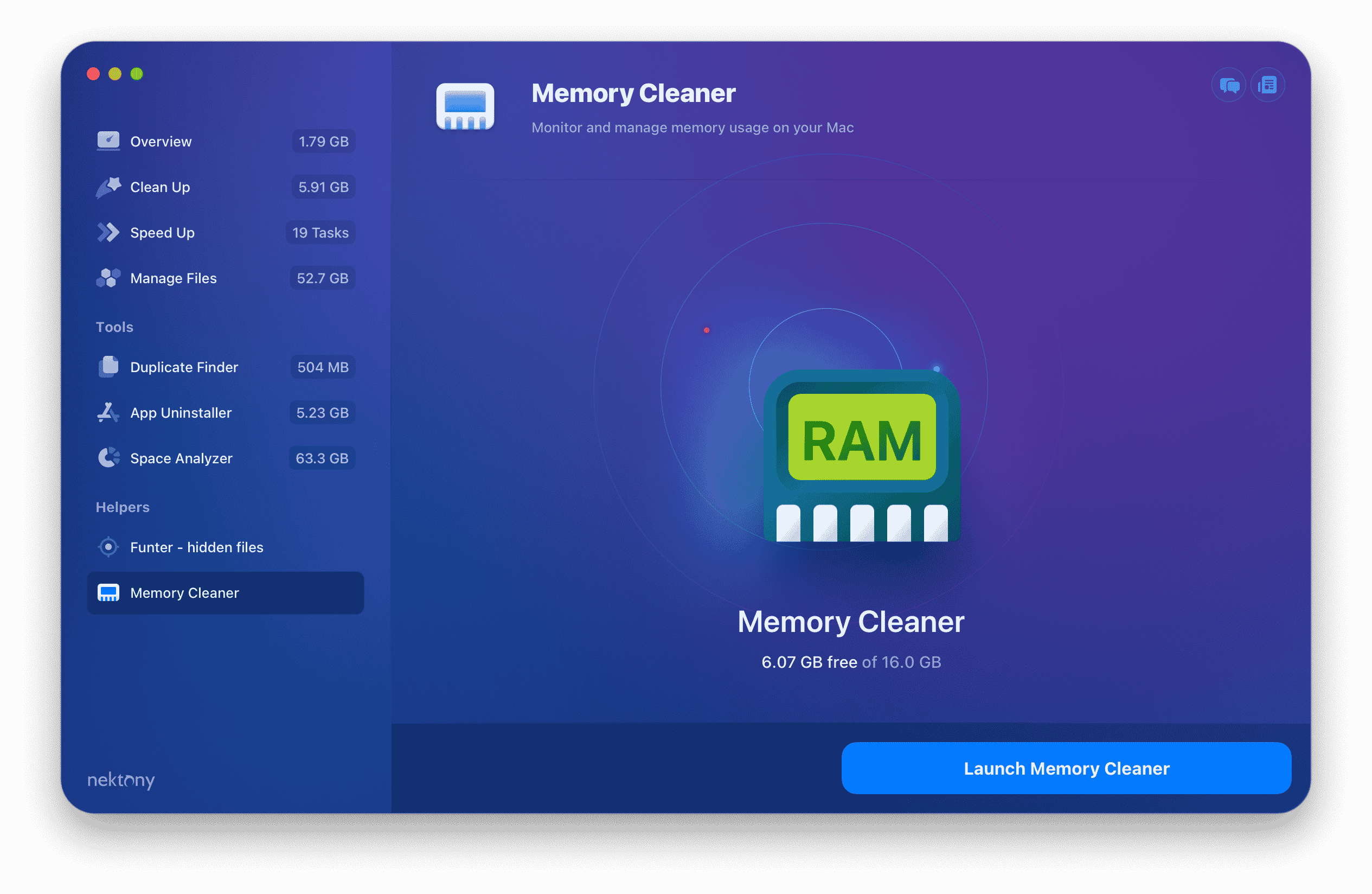 memory cleaner tool in maccleaner pro