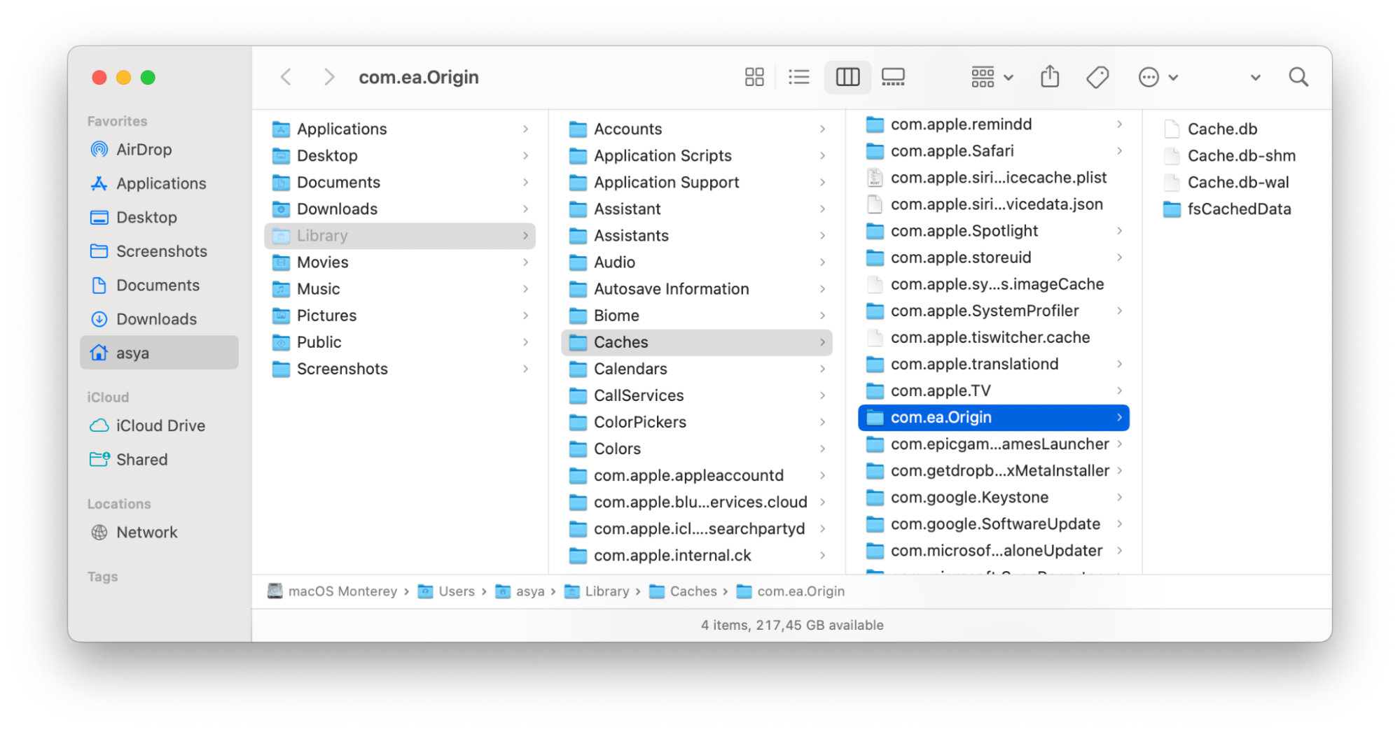 Finder showing Origin cache files