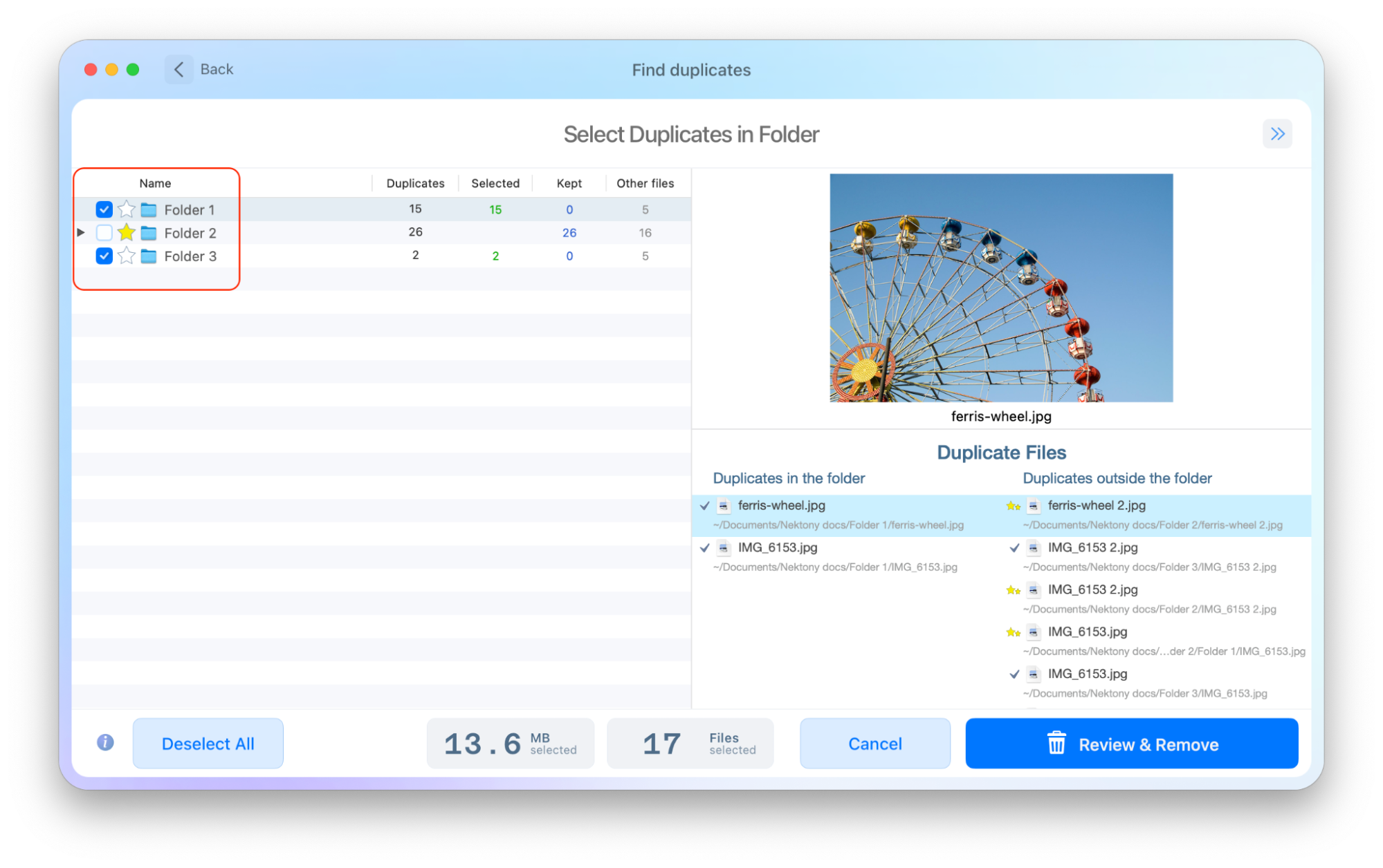 duplicate file finder showing folders with similar content