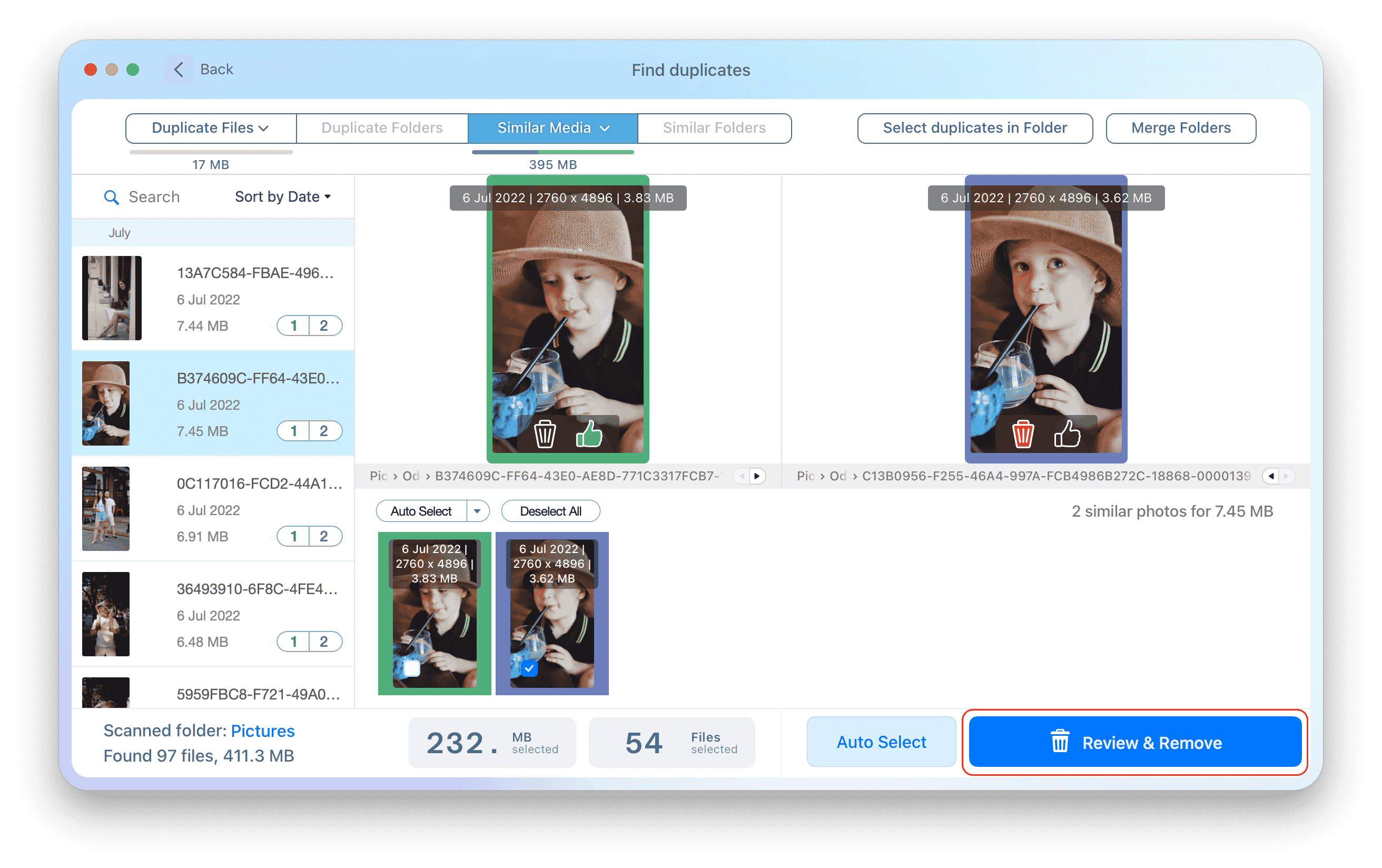 Similar Photos section in Duplicate File Finder