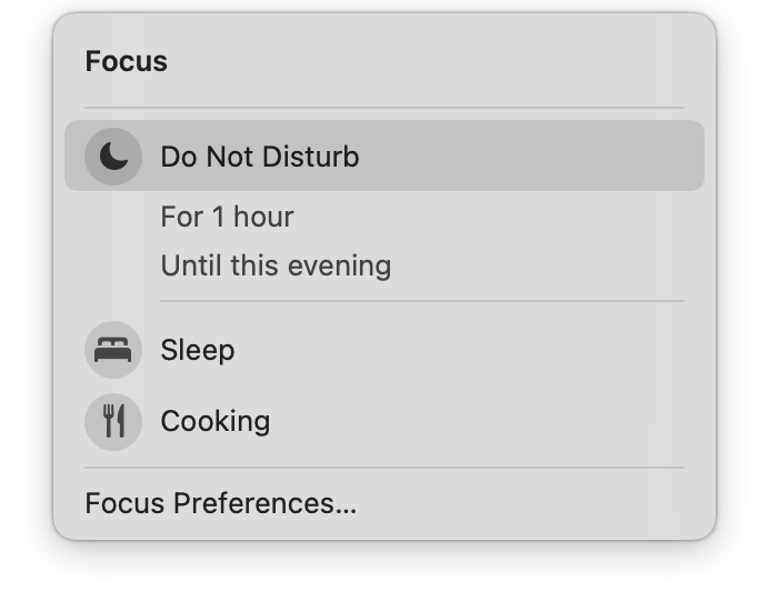 Focus window showing the Do Not Disturb option